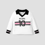 Toddler Boy Casual Stripe and Letter Pattern Tee with Lapel White