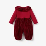 Baby Girl Ruffled Hemline and Yoke Collar Pleat Detail Long Sleeve Jumpsuit  image 2