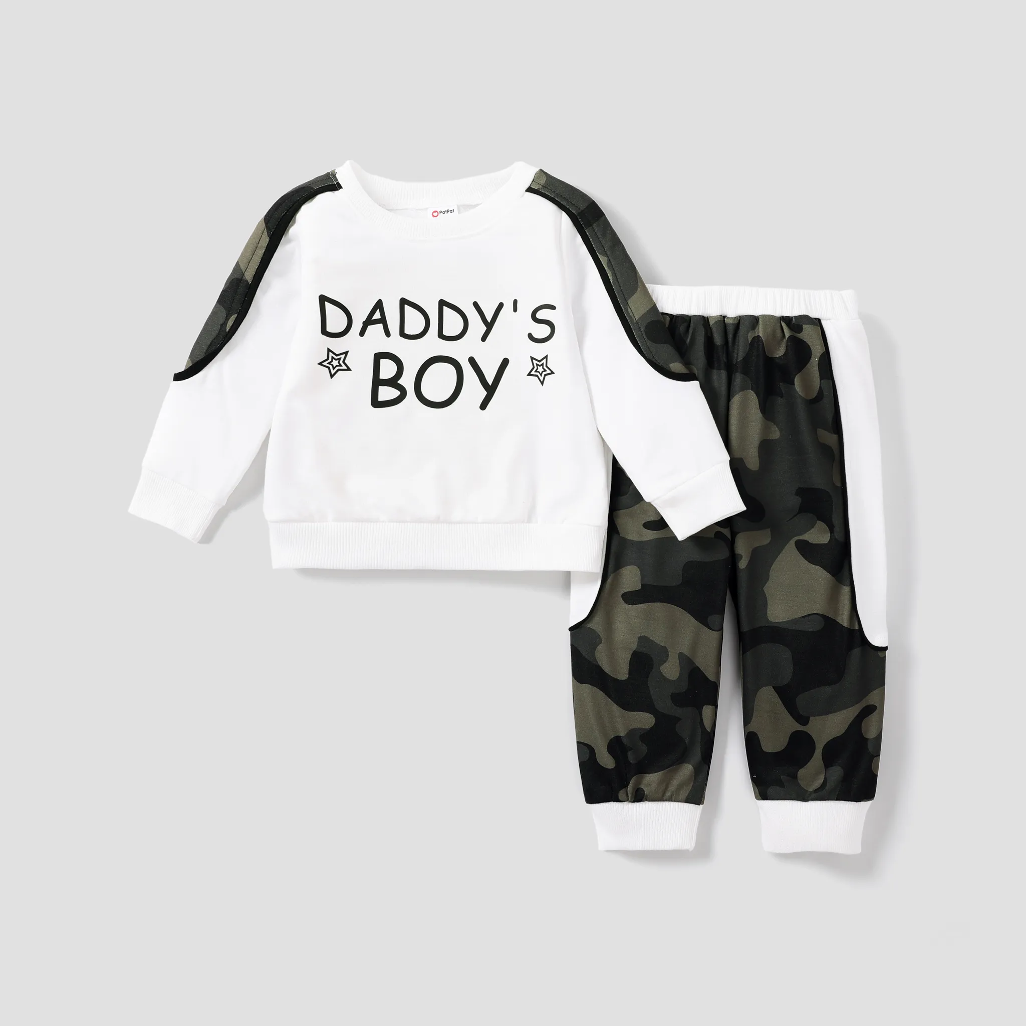 2pcs Baby Boy Casual Style Camouflage Set White