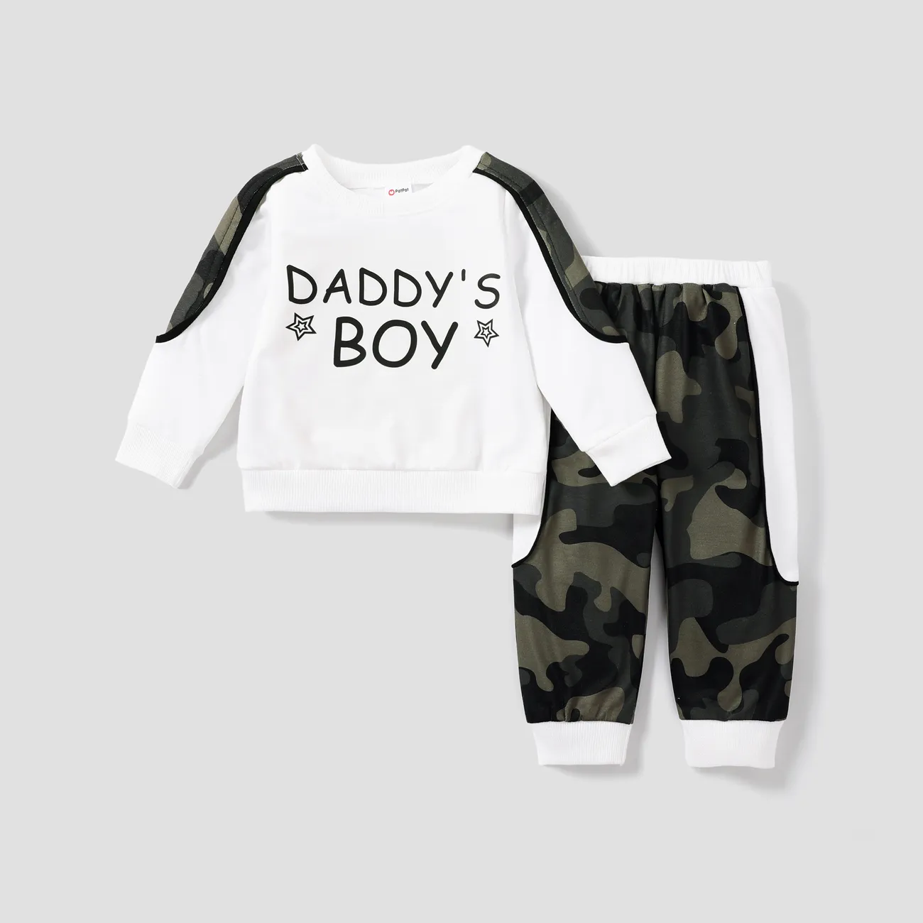 2pcs Baby Boy Casual Style Camouflage Set White big image 1