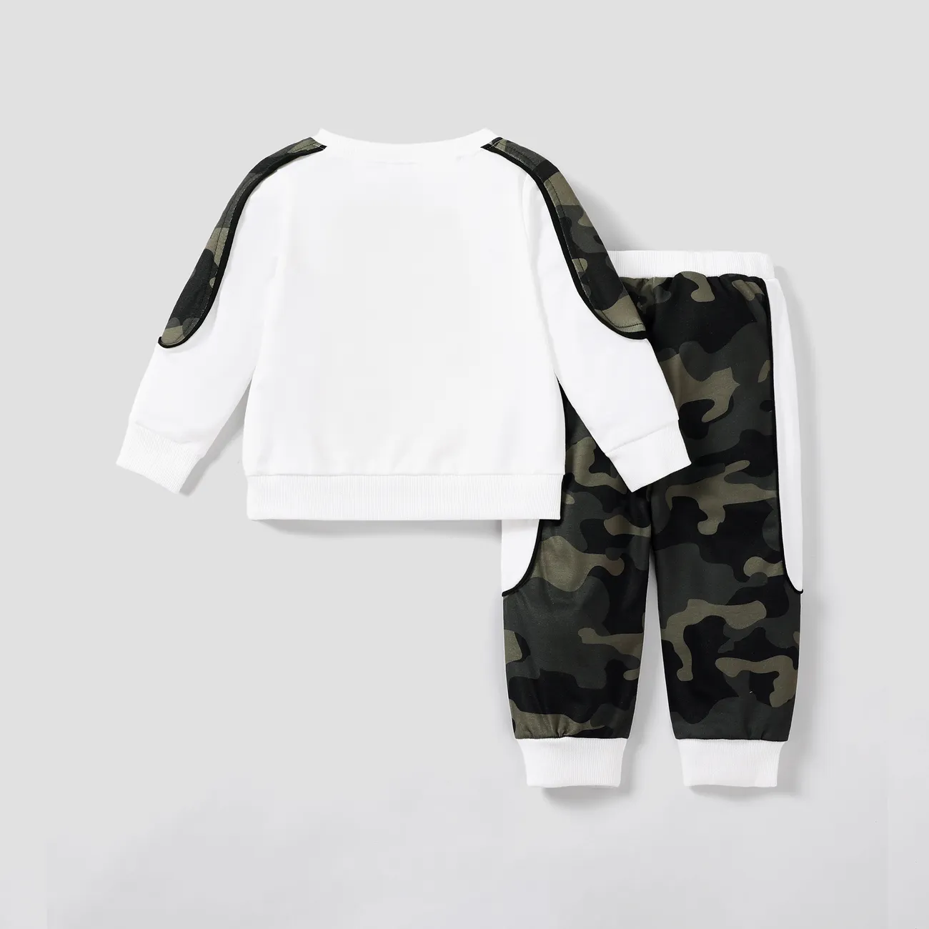 2 unidades Bebé Menino Costuras de tecido Casual Manga comprida Conjunto para bebé Branco big image 1