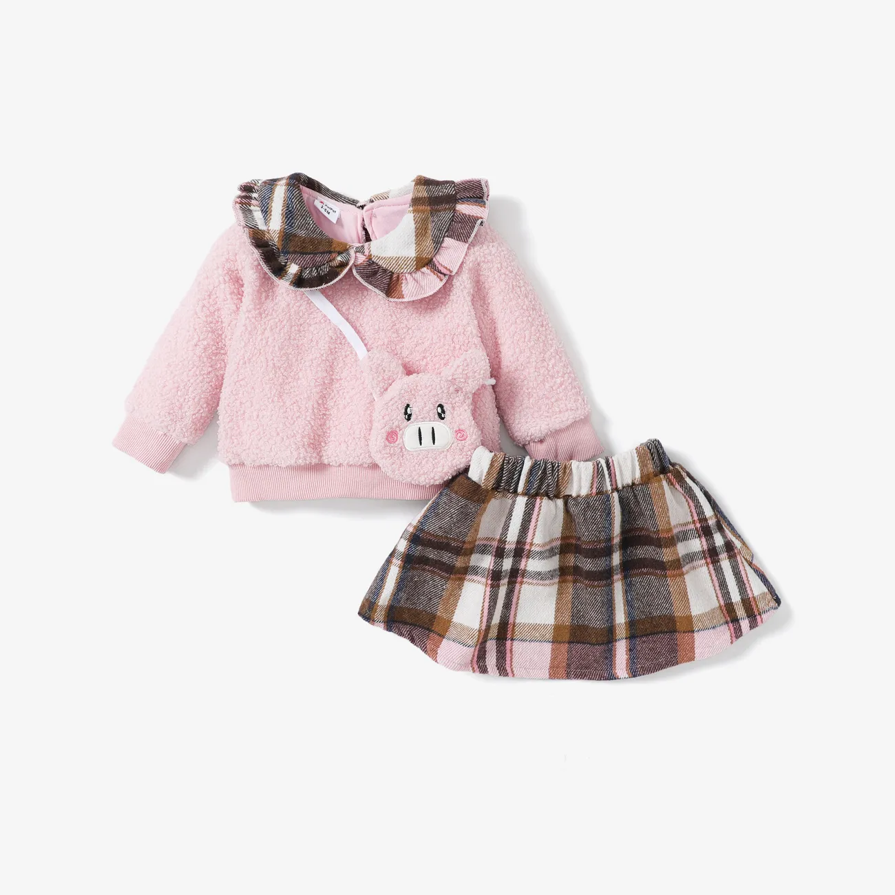 Sweet Baby Girl Dress Set in Medium Thickness Fabric Stitching and Long Sleeves Pink big image 1