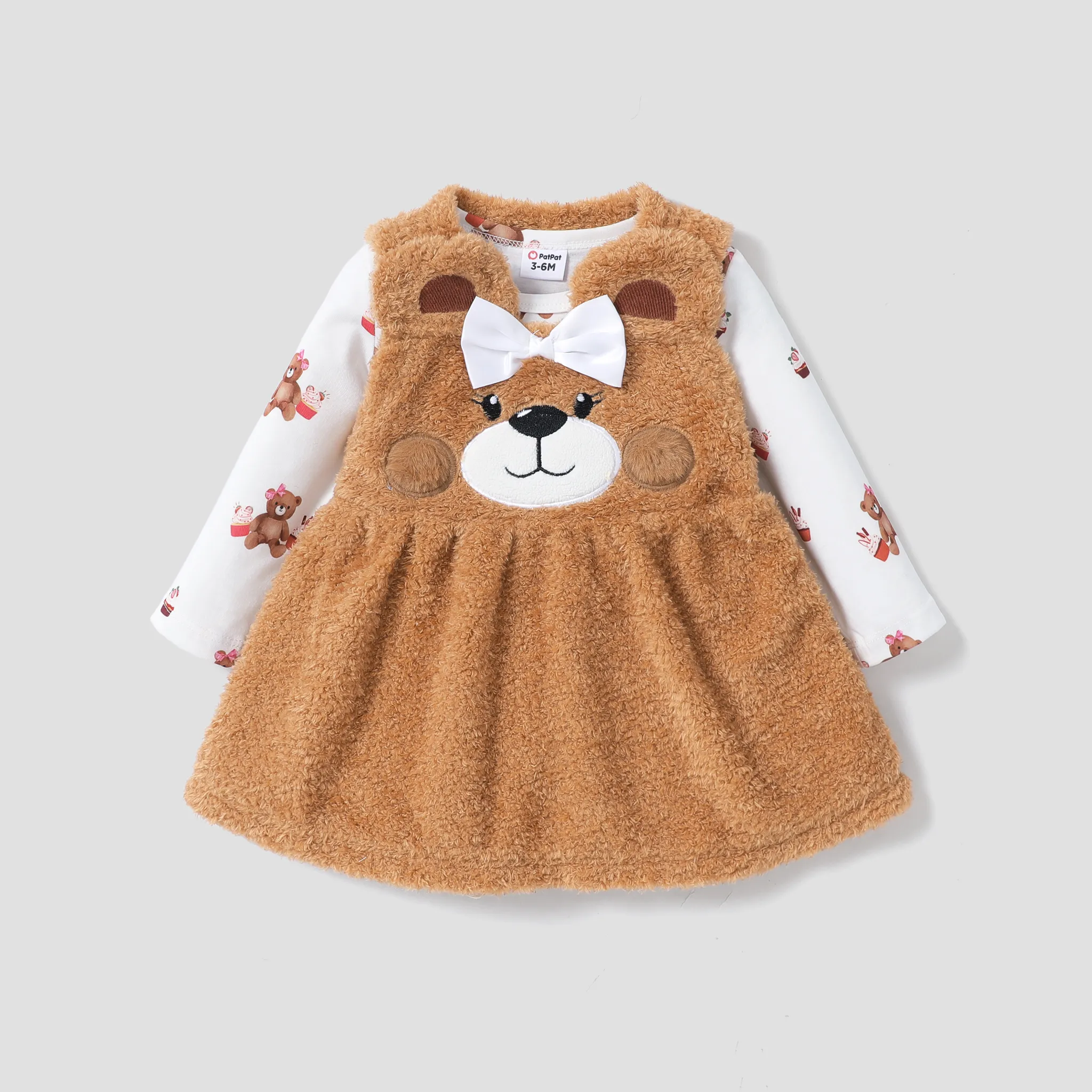 

2PCS Baby Girl Childlike Hyper-Tactile 3D Design Animal Pattern Bear Long Sleeve Dress Set