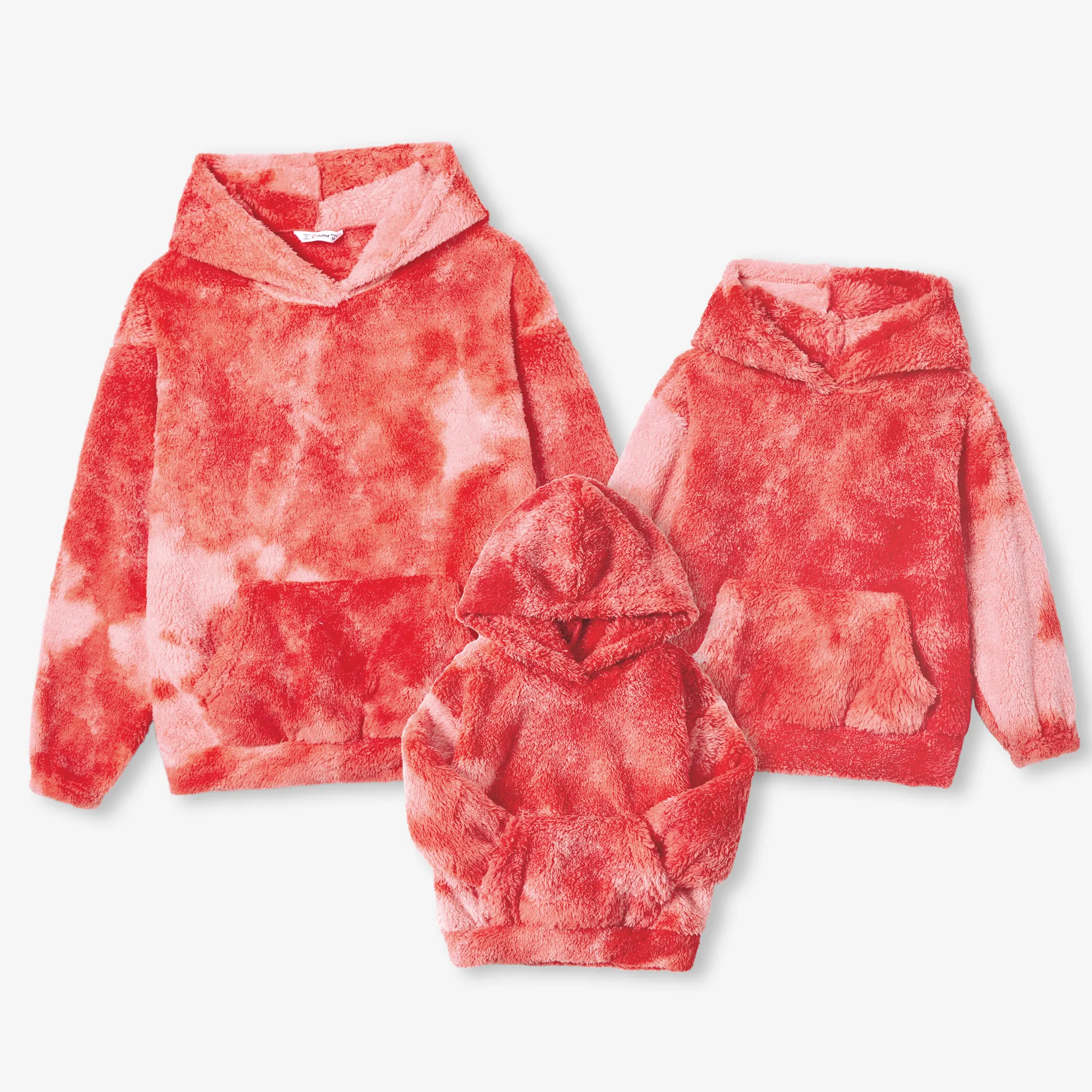 Mommy and Me Tie Dye Gradient Color Long Sleeve Fleece Hooded Tops