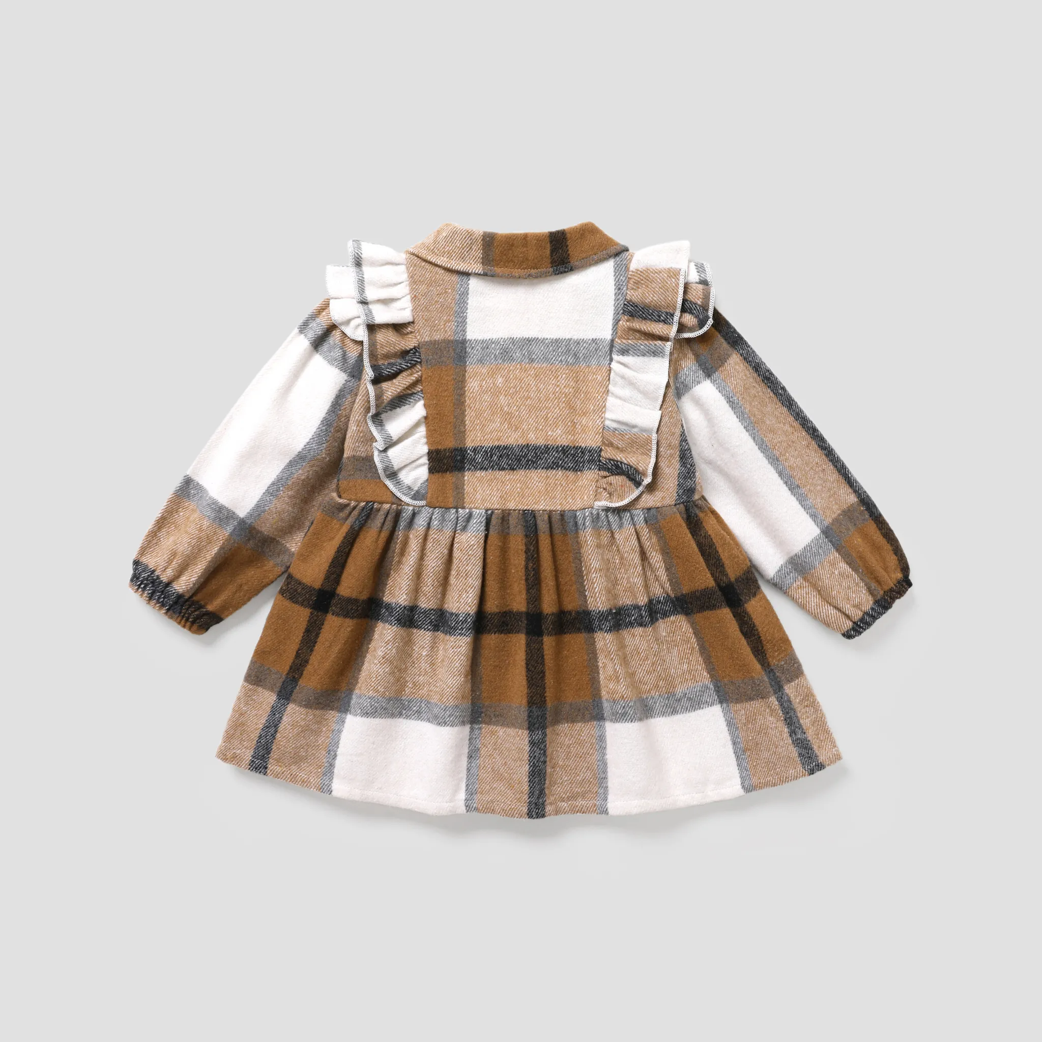 Toddler Girl Classic Ruffled Double Breasted Plaid Coat Brown image 2