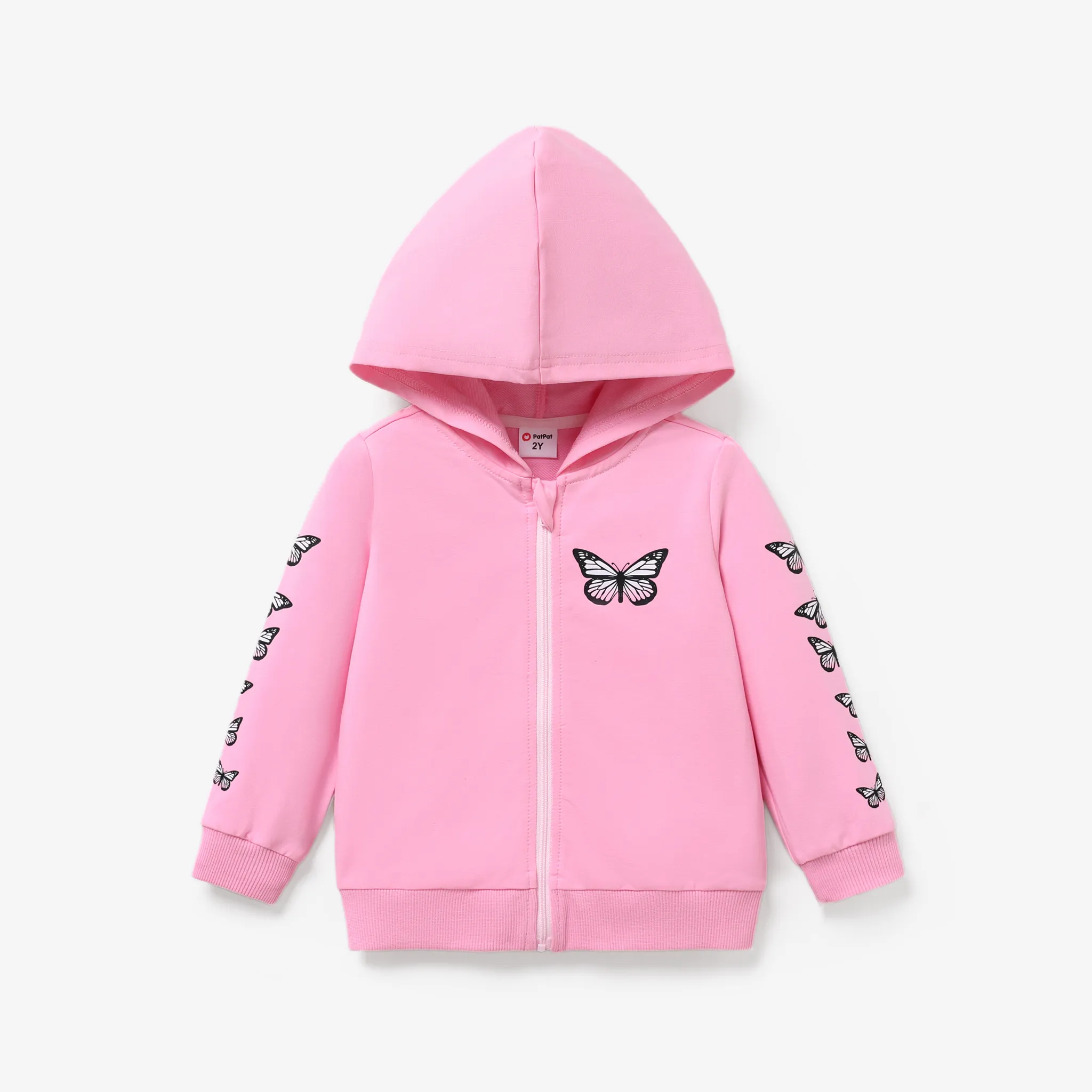 Toddler Girl Butterfly Print Cotton Hooded Jacket Pink big image 1