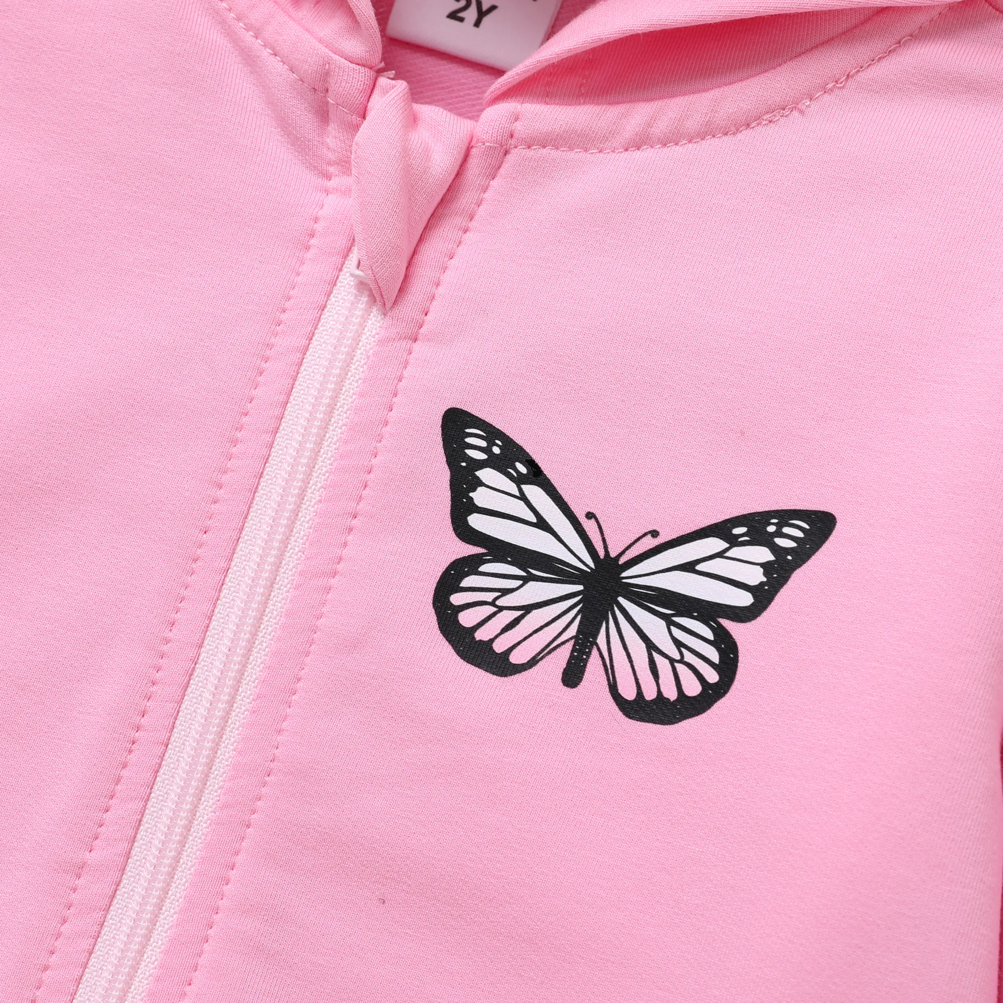 Toddler Girl Butterfly Print Cotton Hooded Jacket Pink image 5