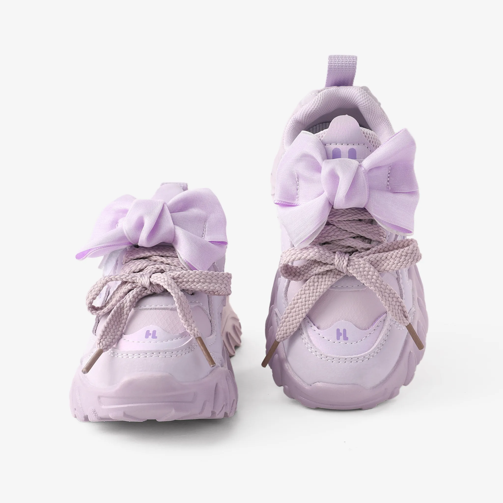 Toddler & Kids Girls' Stylish Solid Lace-up Design Bow Decor Velcro Sports Shoes Purple image 2