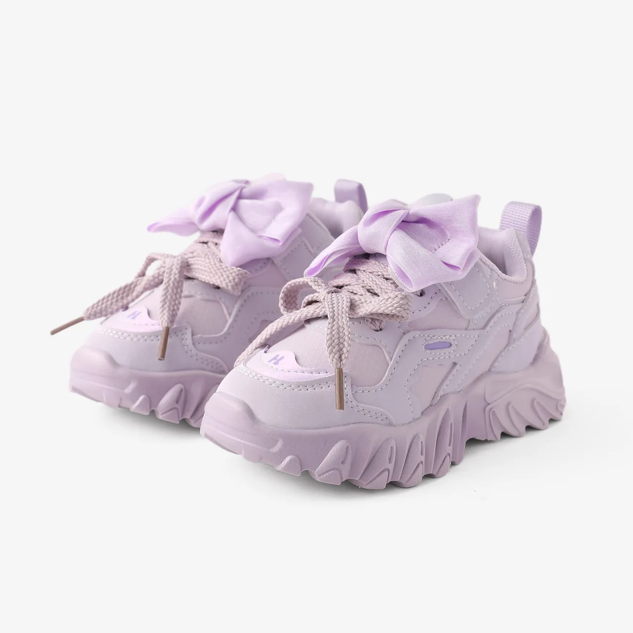 Toddler & Kids Girls' Stylish Solid Lace-up Design Bow Decor Velcro Sports Shoes Purple big image 1