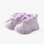 Toddler & Kids Girls' Stylish Solid Lace-up Design Bow Decor Velcro Sports Shoes Purple