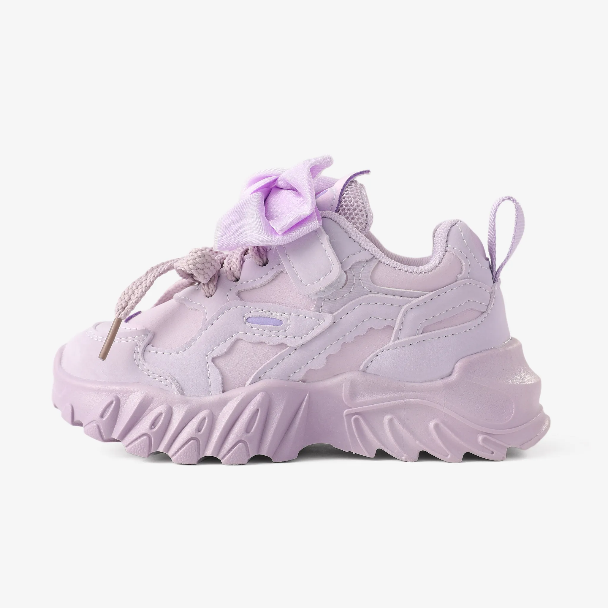Toddler & Kids Girls' Stylish Solid Lace-up Design Bow Decor Velcro Sports Shoes Purple image 3