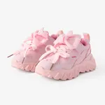 Toddler & Kids Girls' Stylish Solid Lace-up Design Bow Decor Velcro Sports Shoes Pink