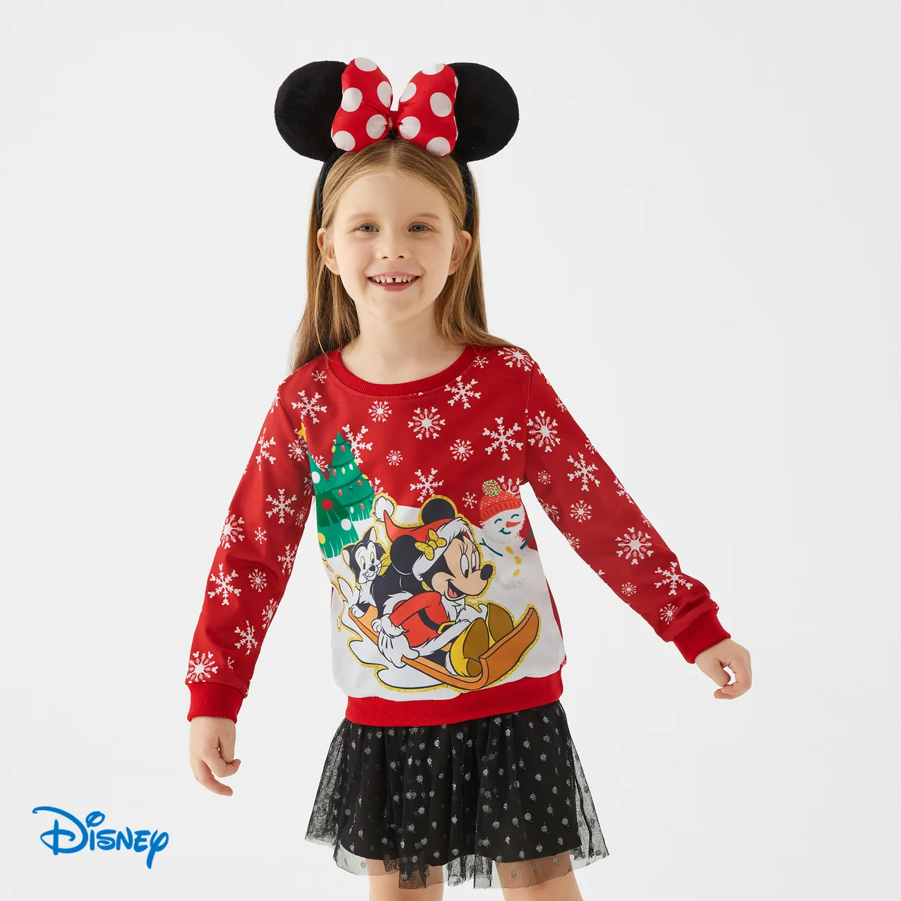 Disney Mickey and Friends Toddler Girl Christmas Character Print Sweatshirt Red big image 1