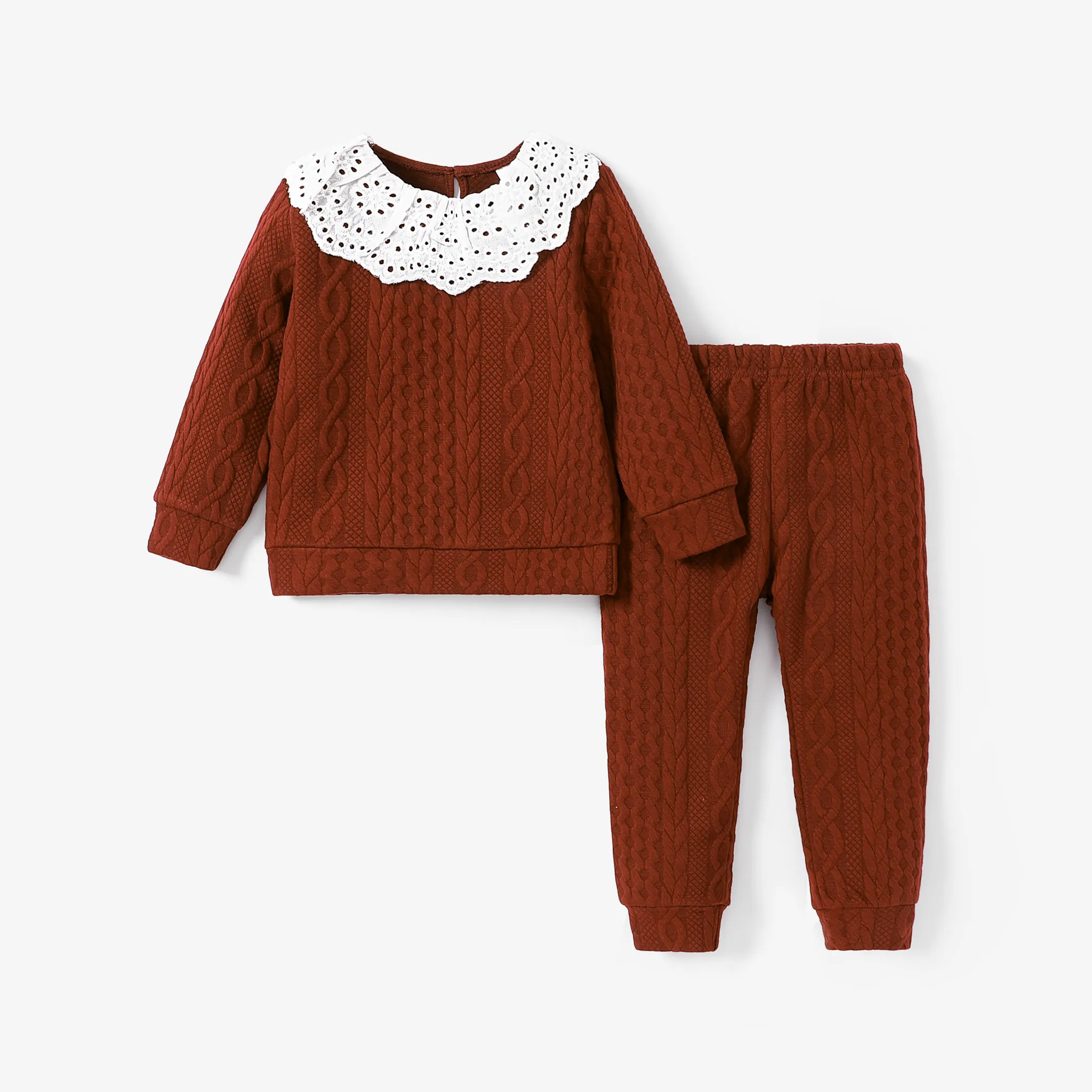 2-piece Toddler Girl Schiffy Flounce Cable Knit Sweater And Pants Set