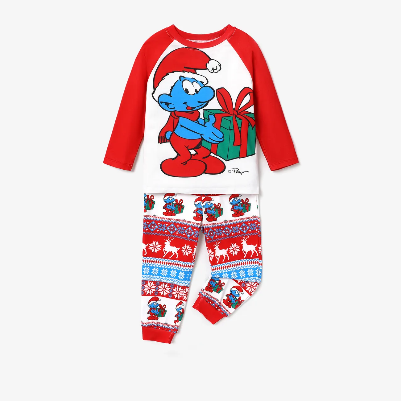 Les Schtroumpfs Noël Look Familial Manches longues Tenues de famille assorties Pyjamas (Flame Resistant) Rouge big image 1