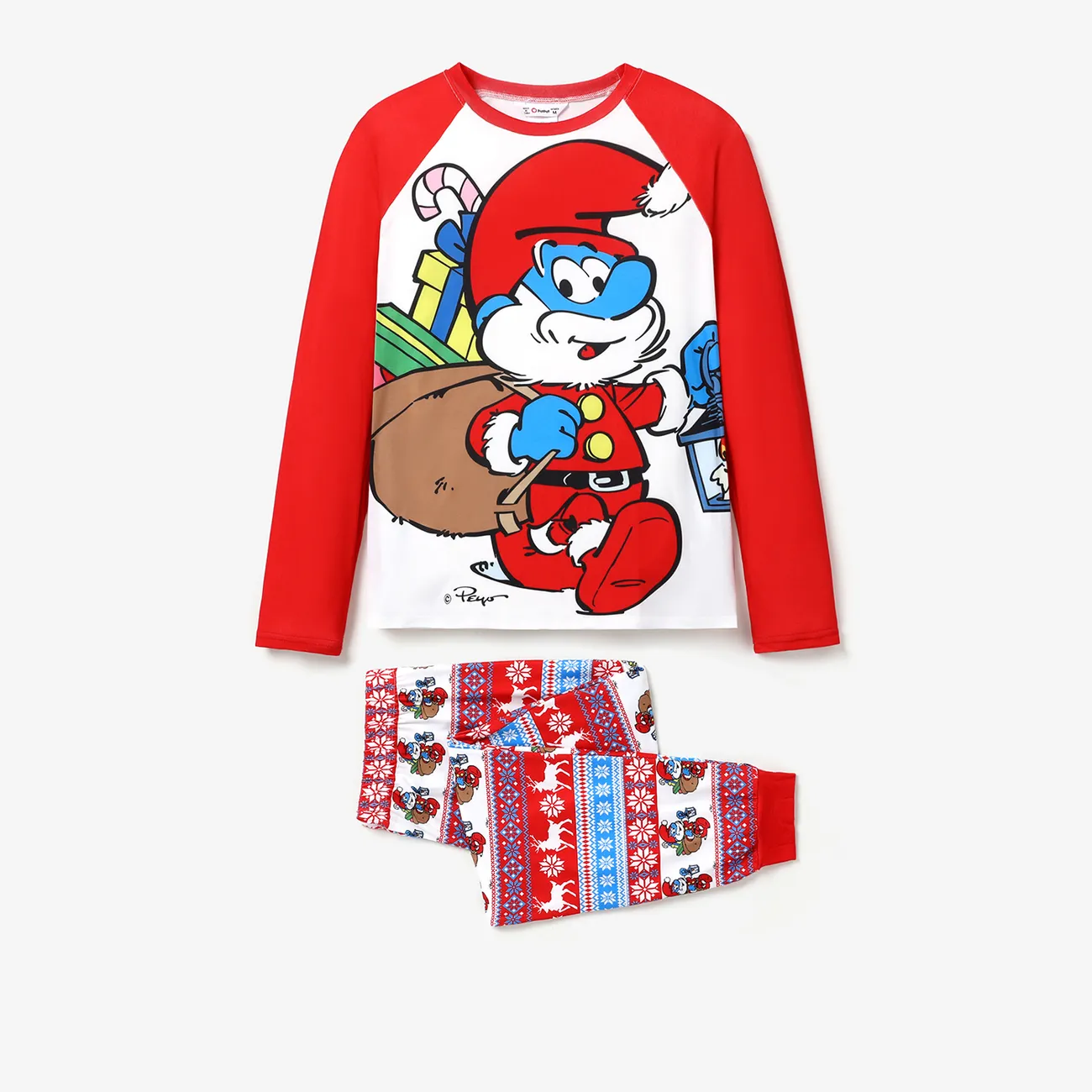 Los pitufos Navidad Looks familiares Manga larga Conjuntos combinados para familia Pijamas (Flame Resistant) Rojo big image 1
