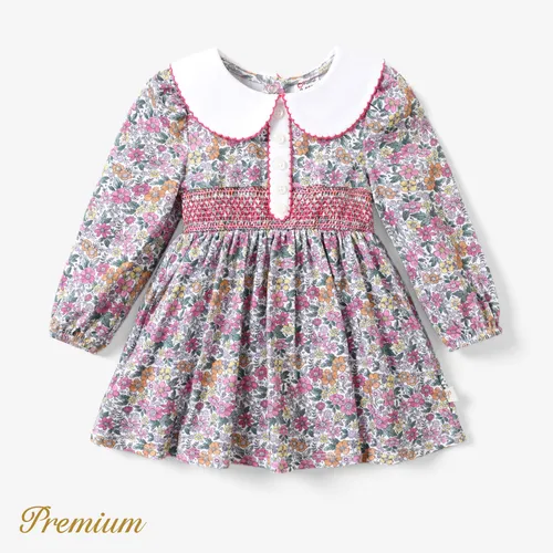 Baby Girl Elegant Plants and Floral Long Sleeve Dress
