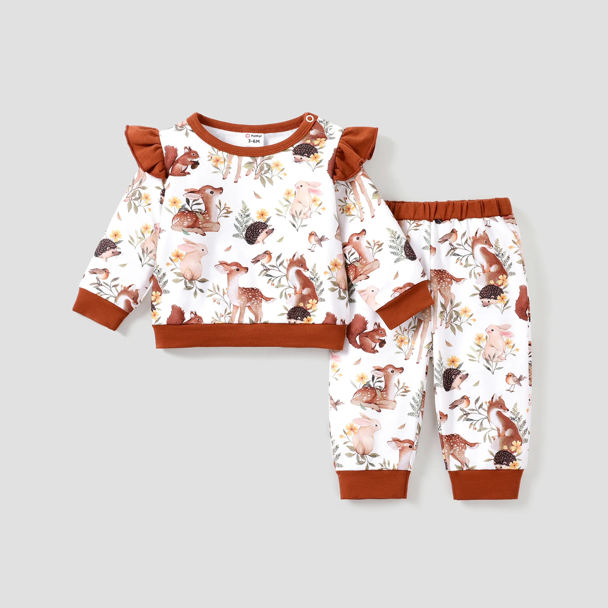 2 unidades Bebé Menina Mangas franzidas Animais Infantil Manga comprida Conjunto para bebé  big image 1
