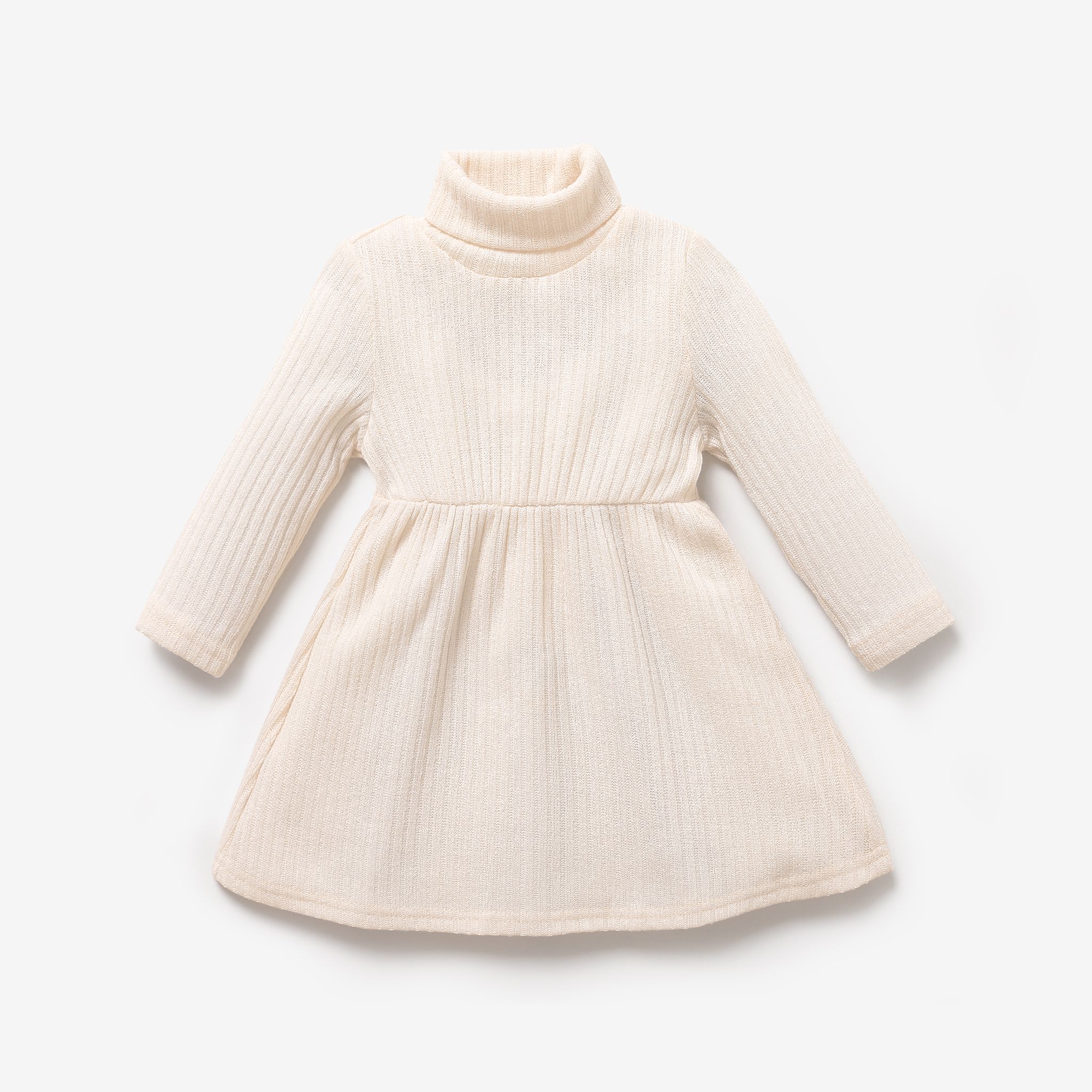 Baby Girl Solid Rib Knit Turtleneck Long-sleeve Dress