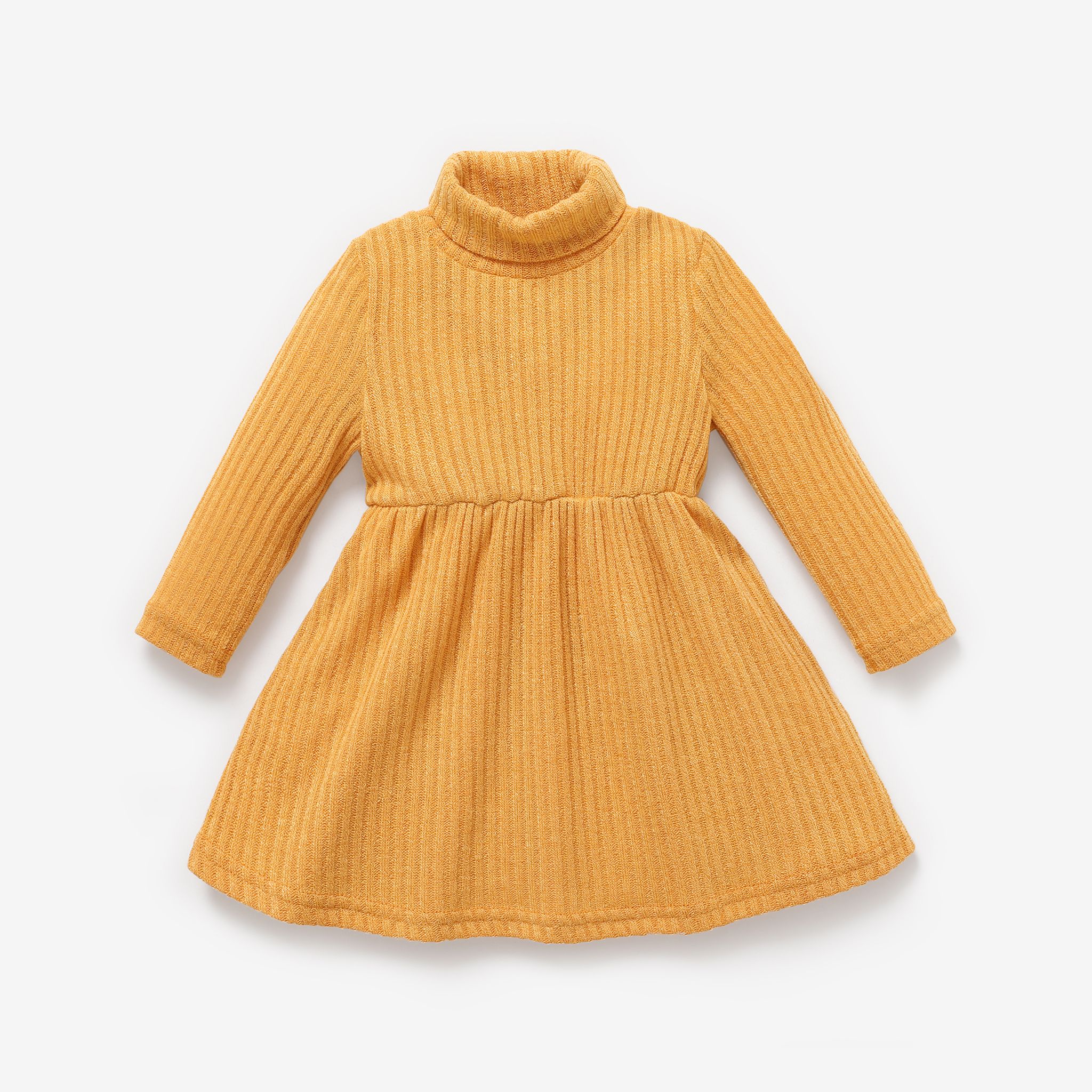 Baby Girl Solid Rib Knit Turtleneck Long-sleeve Dress