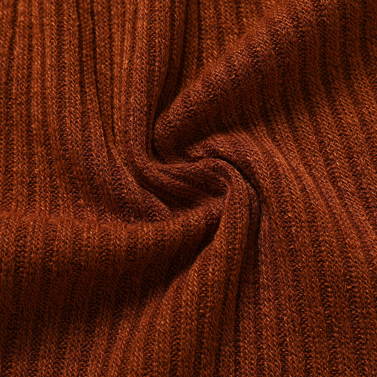Baby Girl Solid Rib Knit Turtleneck Long-sleeve Dress Brown- big image 1