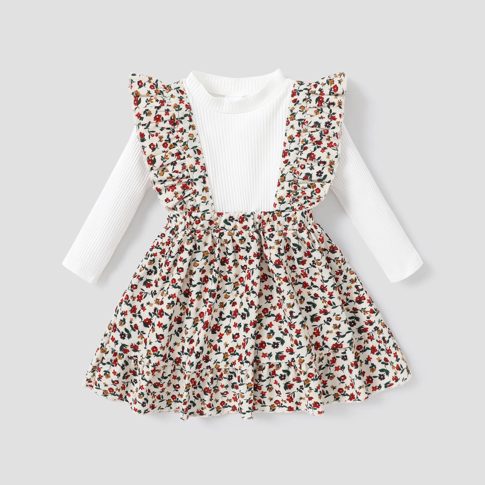 2PCS Toddler Girl 95% Cotton Sweet  Broken Flower Print  Flutter Sleeve Dress Set