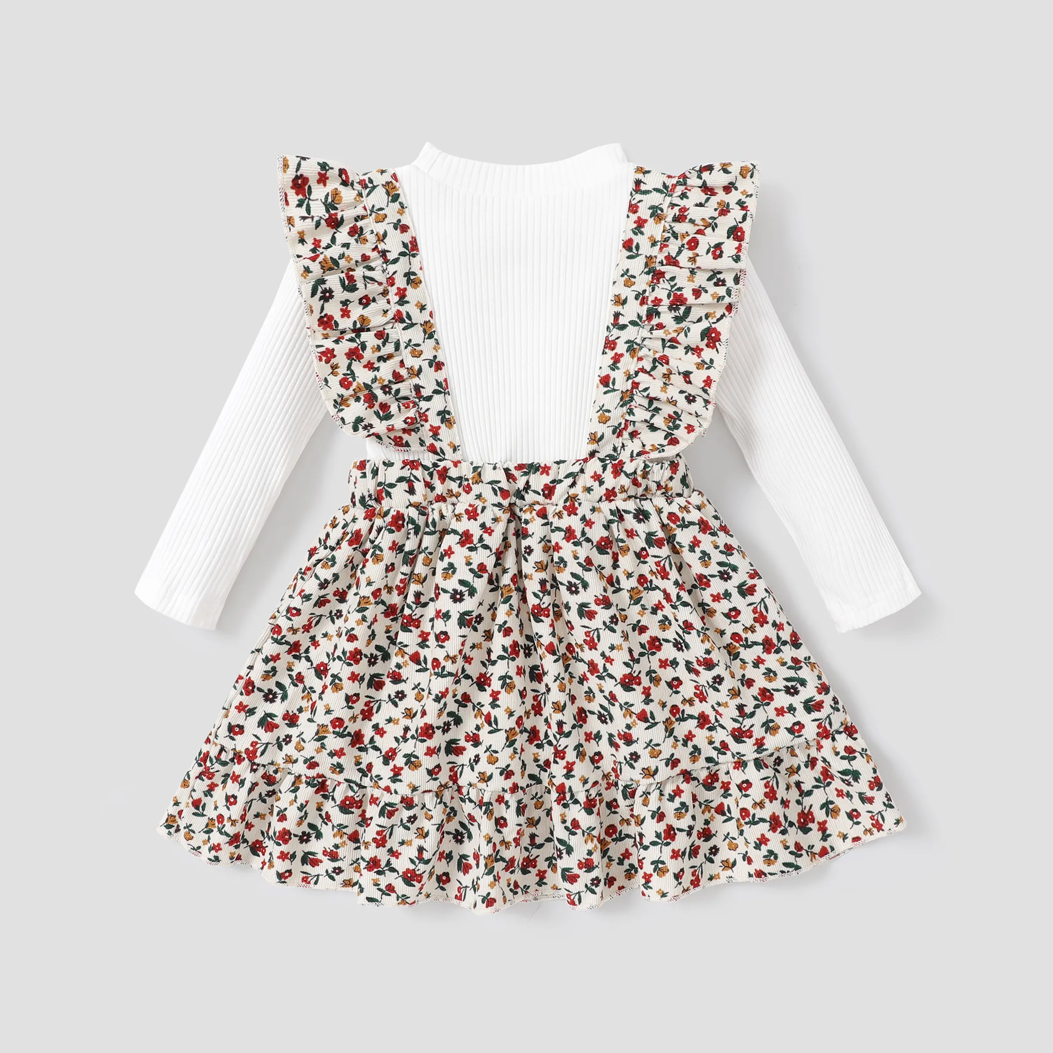 2PCS Toddler Girl 95% Cotton Sweet  Broken Flower Print  Flutter Sleeve Dress Set  image 2