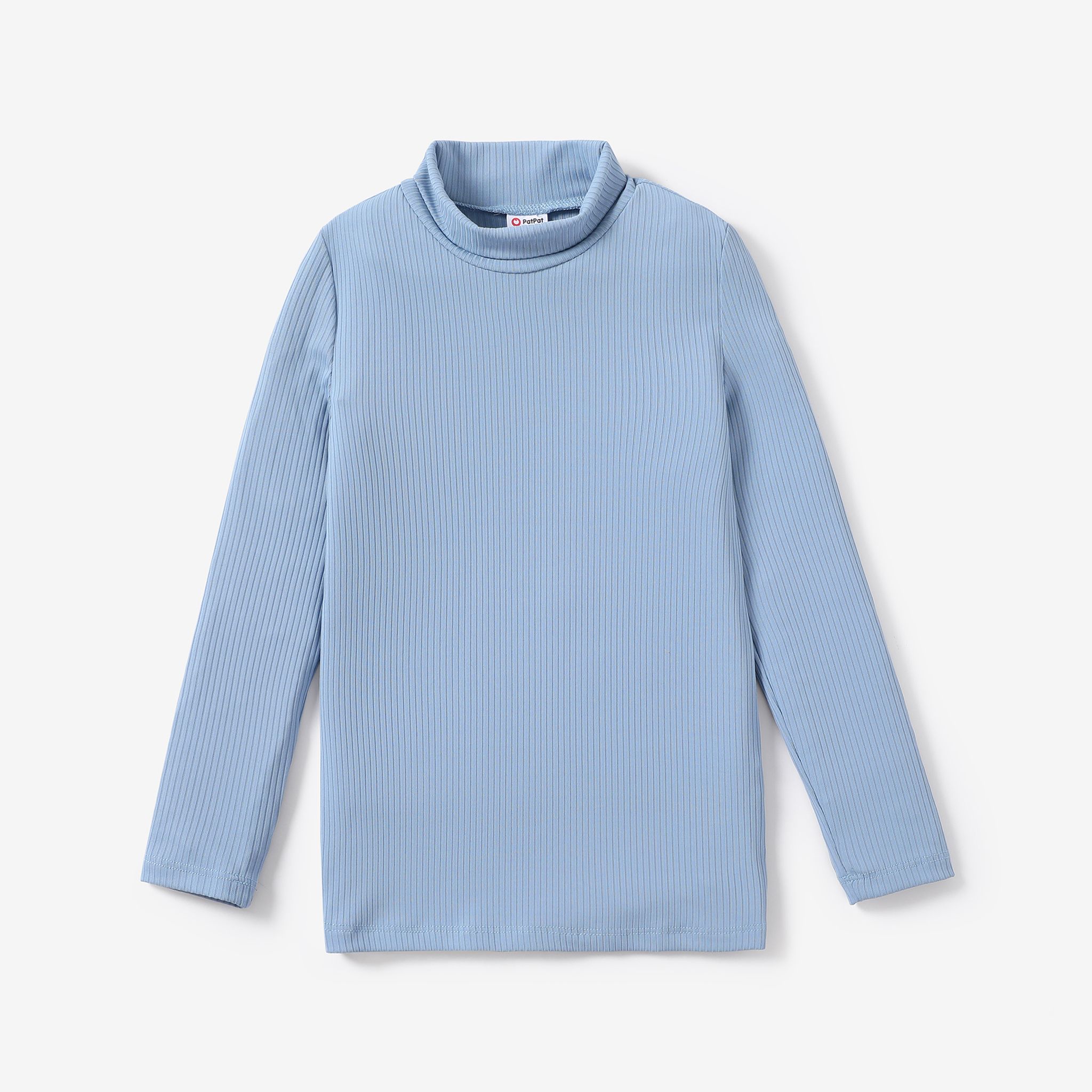 

Kid Girl's Long Sleeve Solid Color Turtleneack Collar T-Shirt