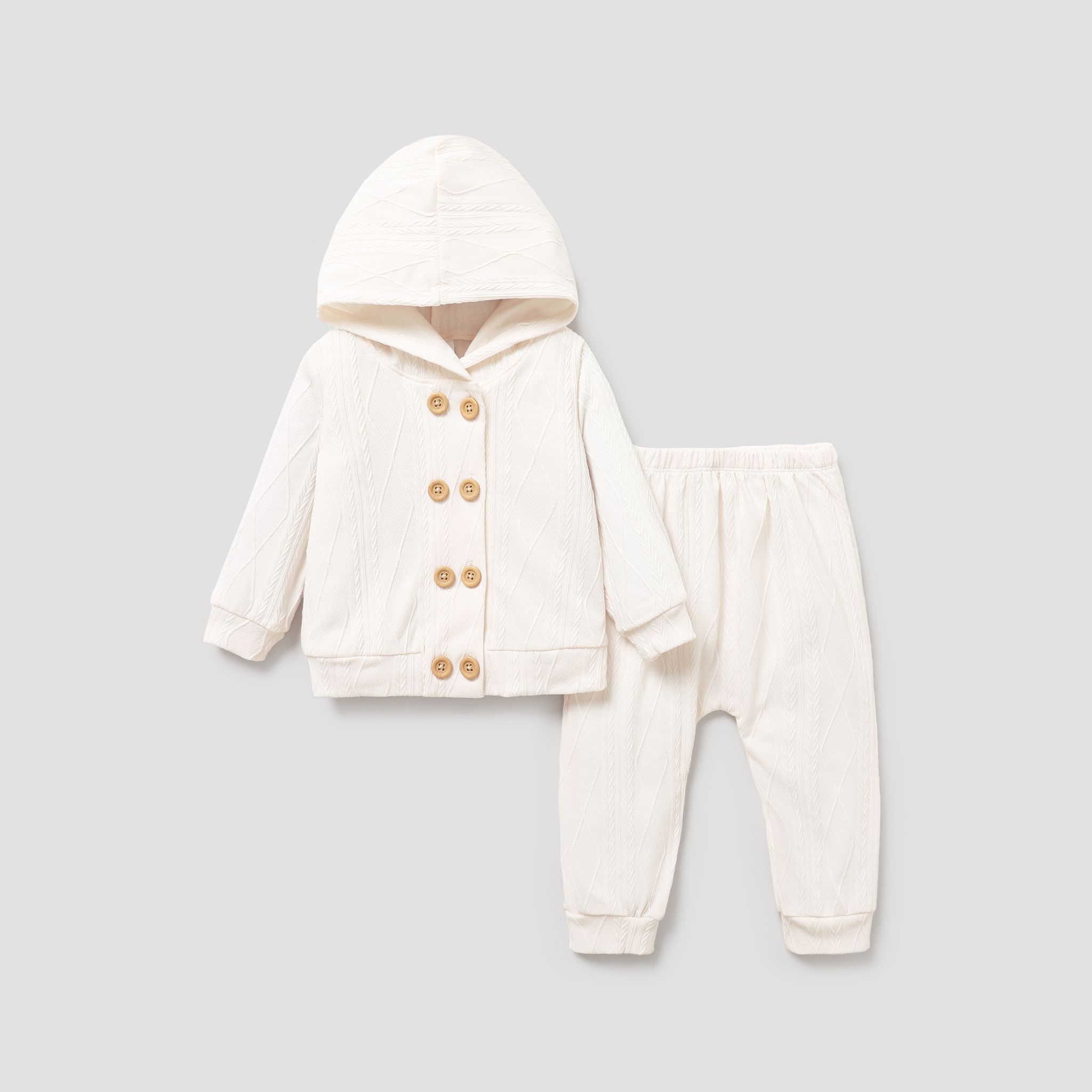 

Baby Girl/Boy Casual Solid Color Long Sleeve Hooded Set