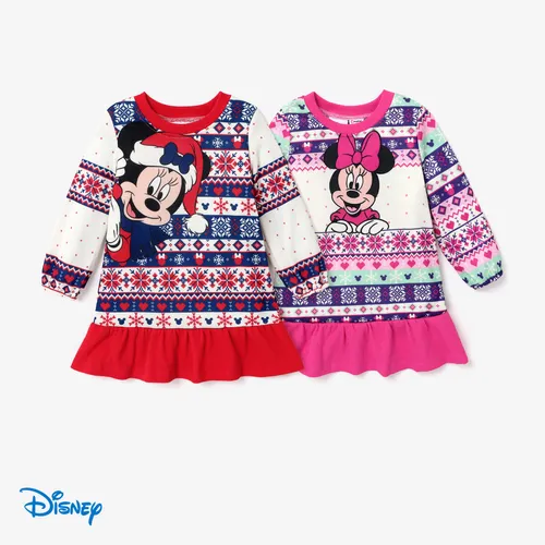 Disney Mickey and Friends Christmas Toddler Girl Character Print Long-sleeve Dress