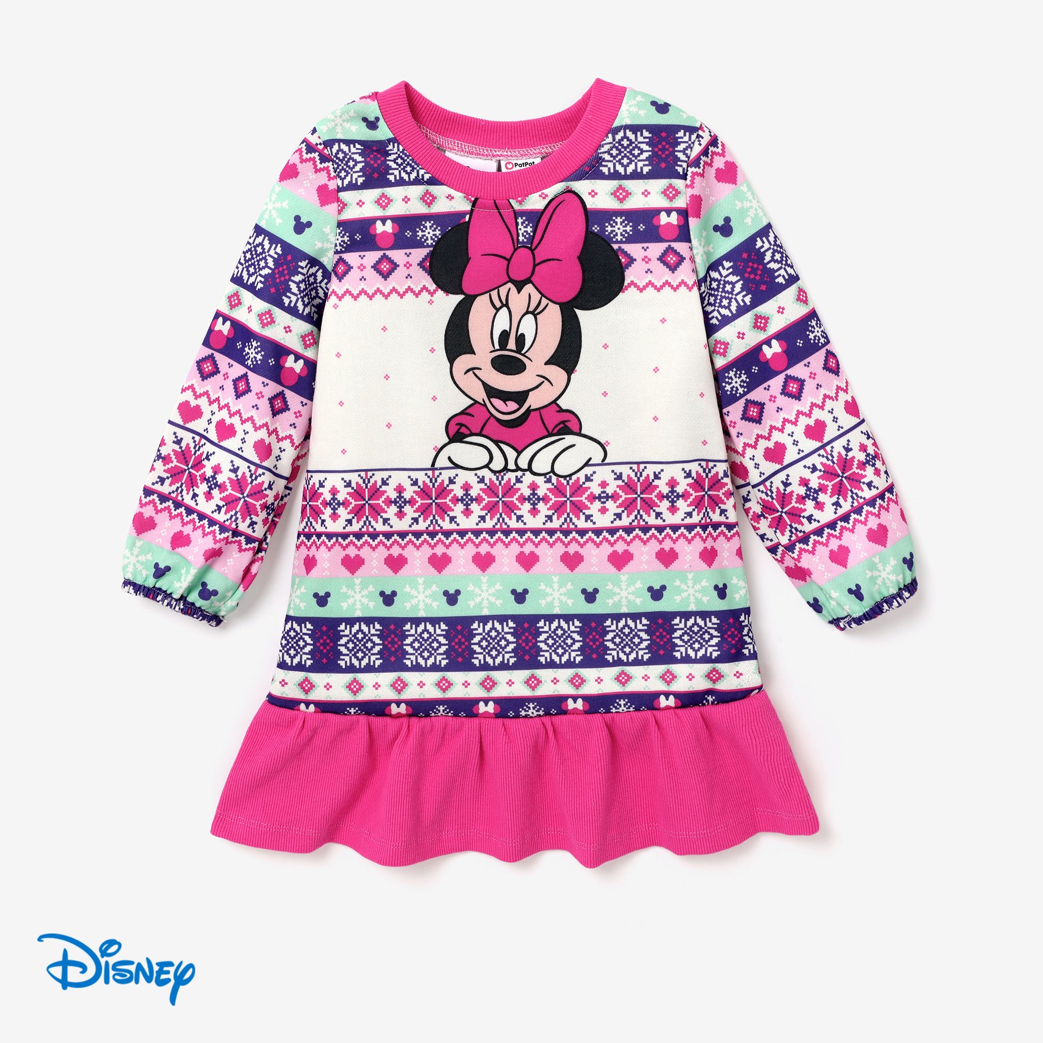 

Disney Mickey and Friends Christmas Toddler Girl Character Print Long-sleeve Dress