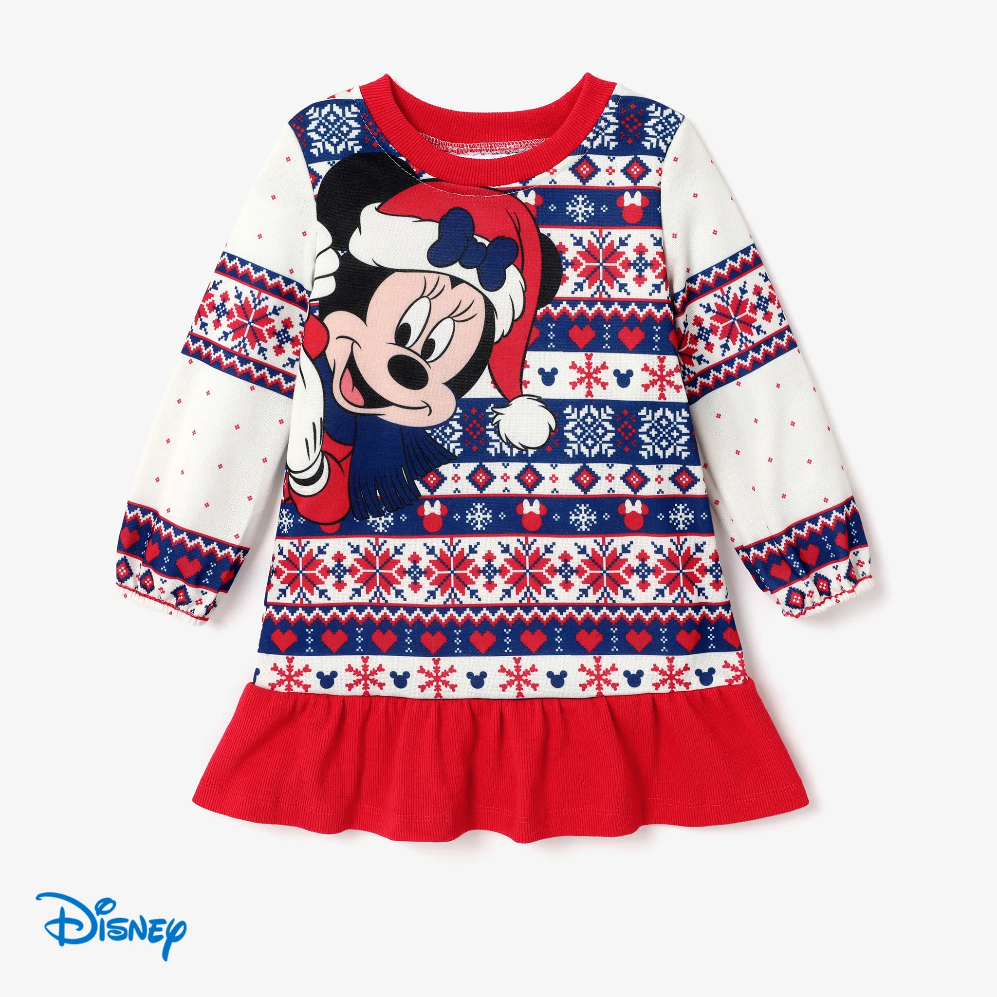 Disney Mickey And Friends Christmas Toddler Girl Character Print Long-sleeve Dress