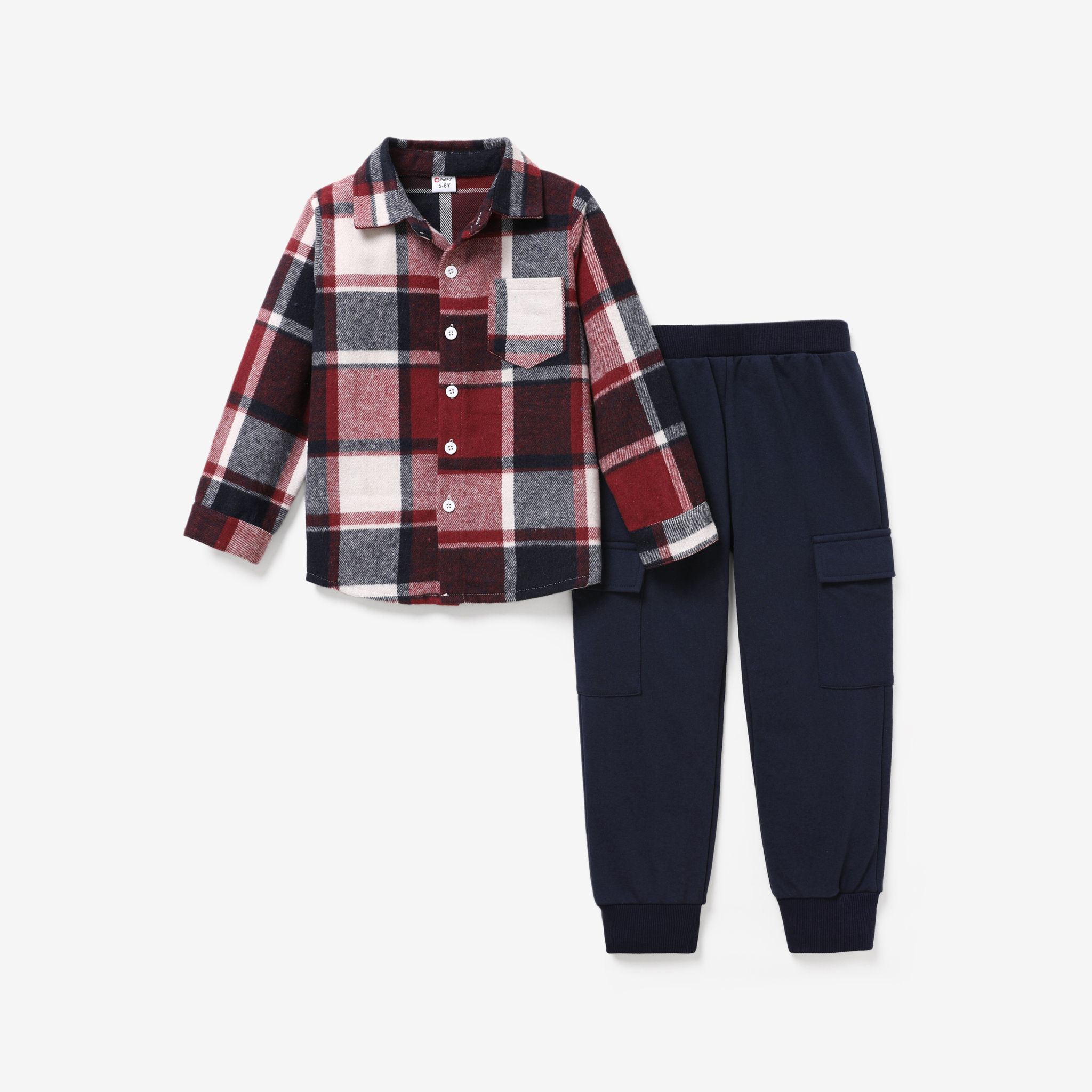 2pcs Kid Boy Retro Check Pattern Set