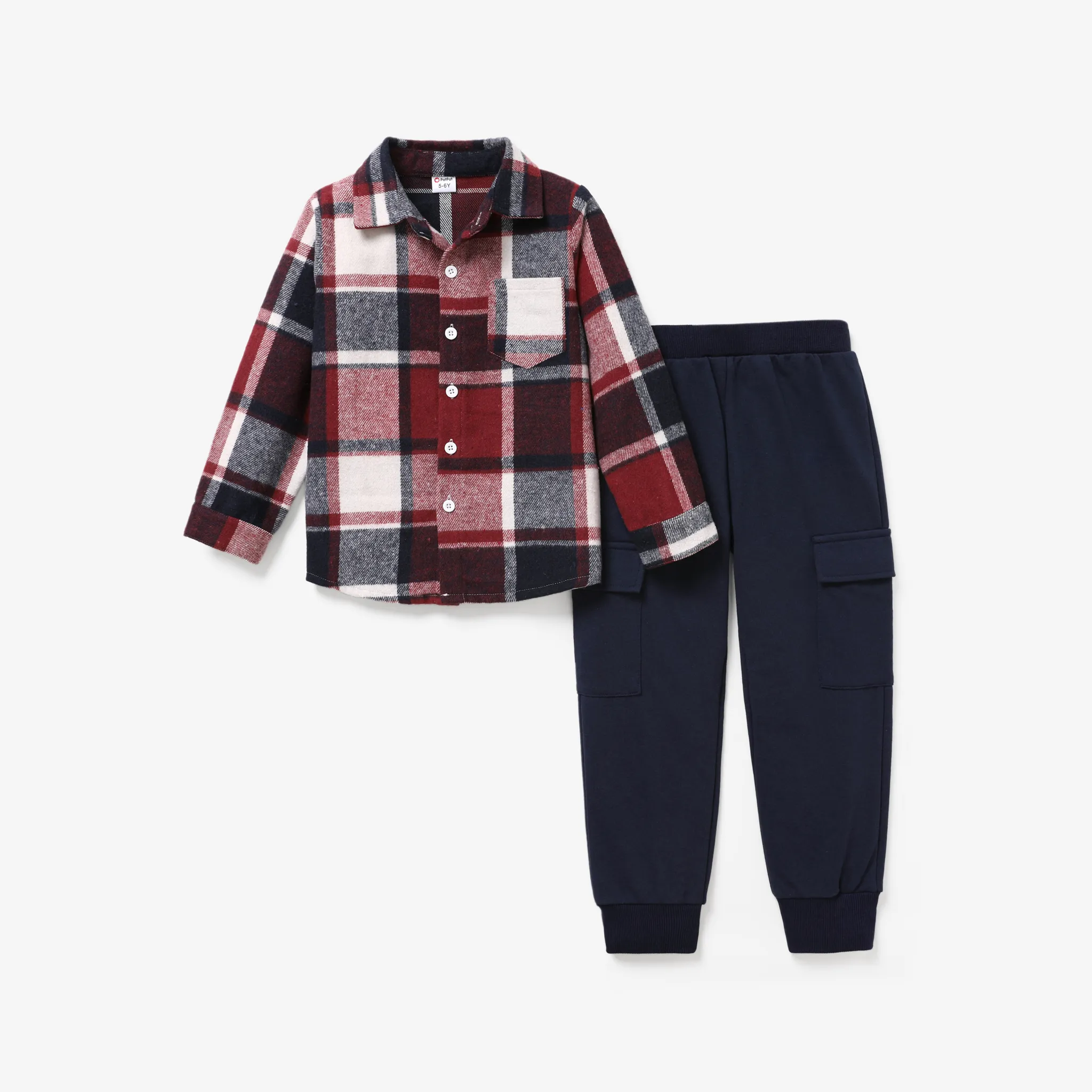 2pcs Kid Boy Retro Check Pattern Set Dark Blue big image 1