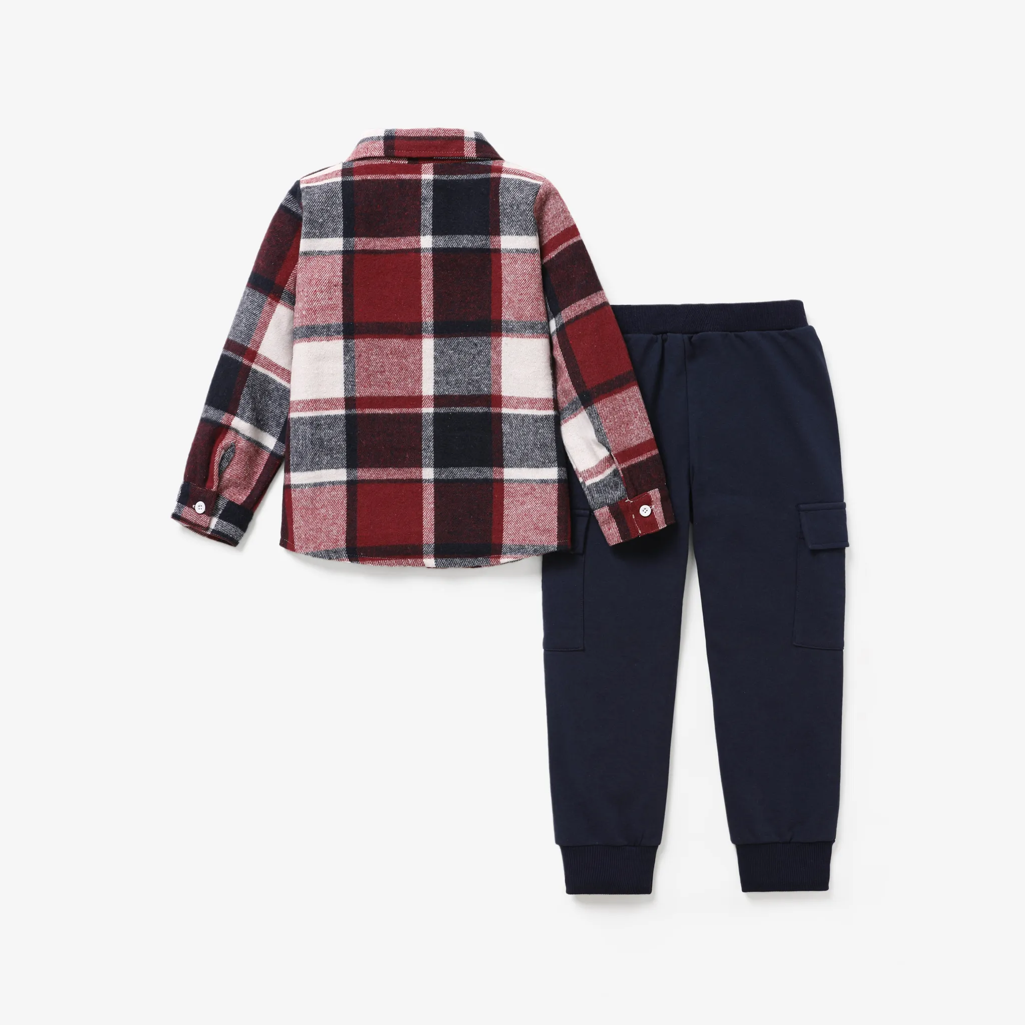 2pcs Kid Boy Retro Check Pattern Set Dark Blue image 3