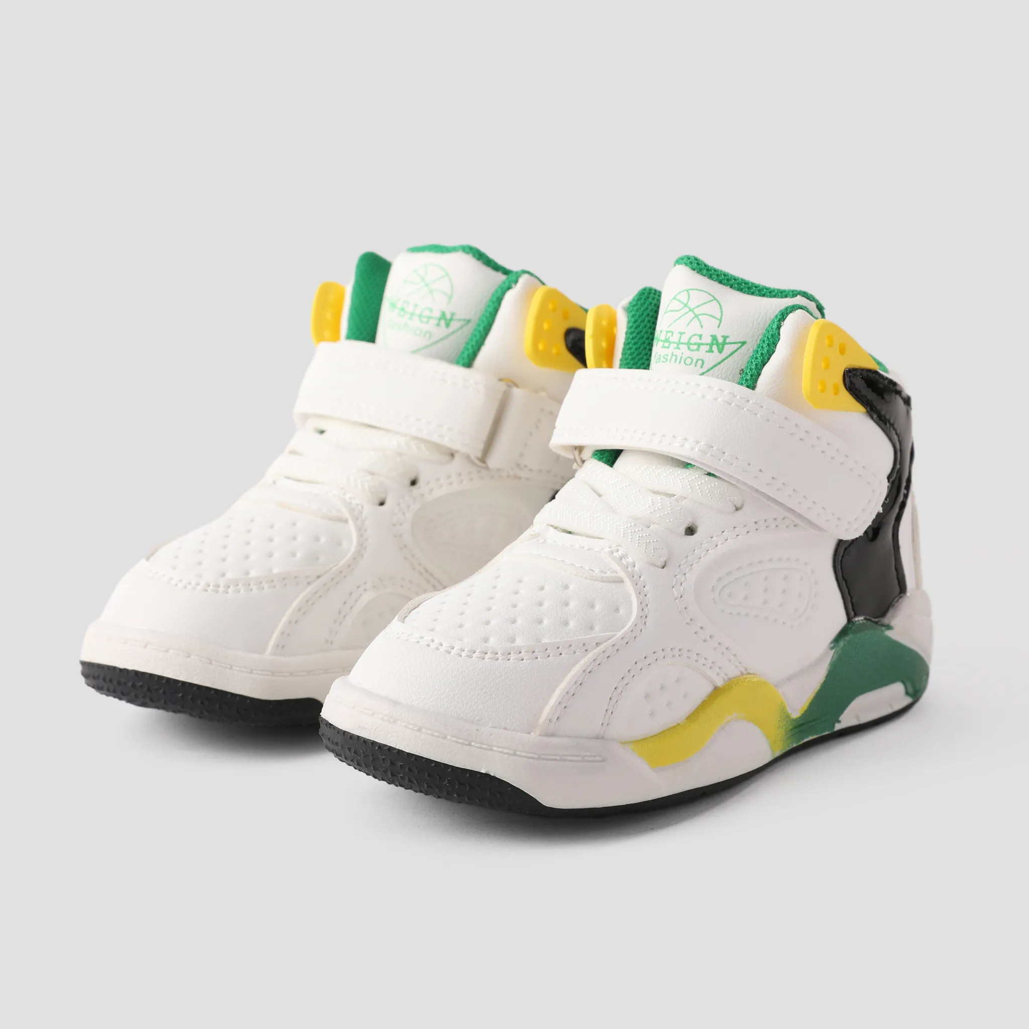 Toddlers and Kids Trendy Color-block Velcro High Top Sports Shoes Green big image 1