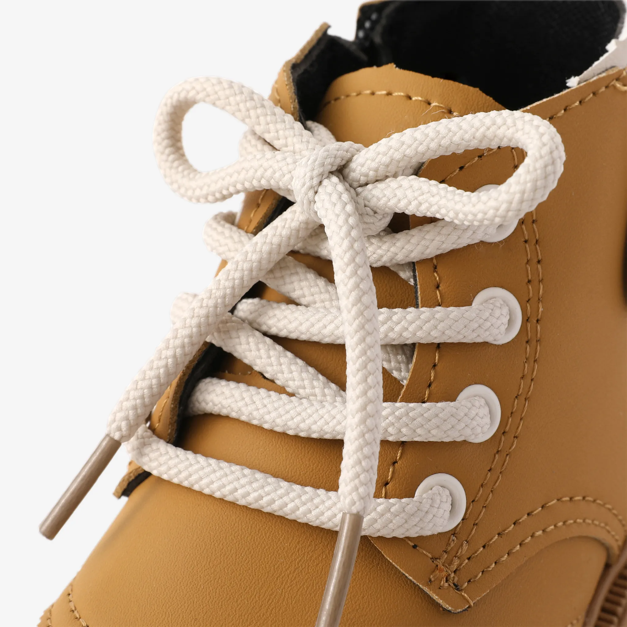 Toddler and Kids Casual Color-block Lace-up Design Side Zipper Leather Boots Yellow image 4