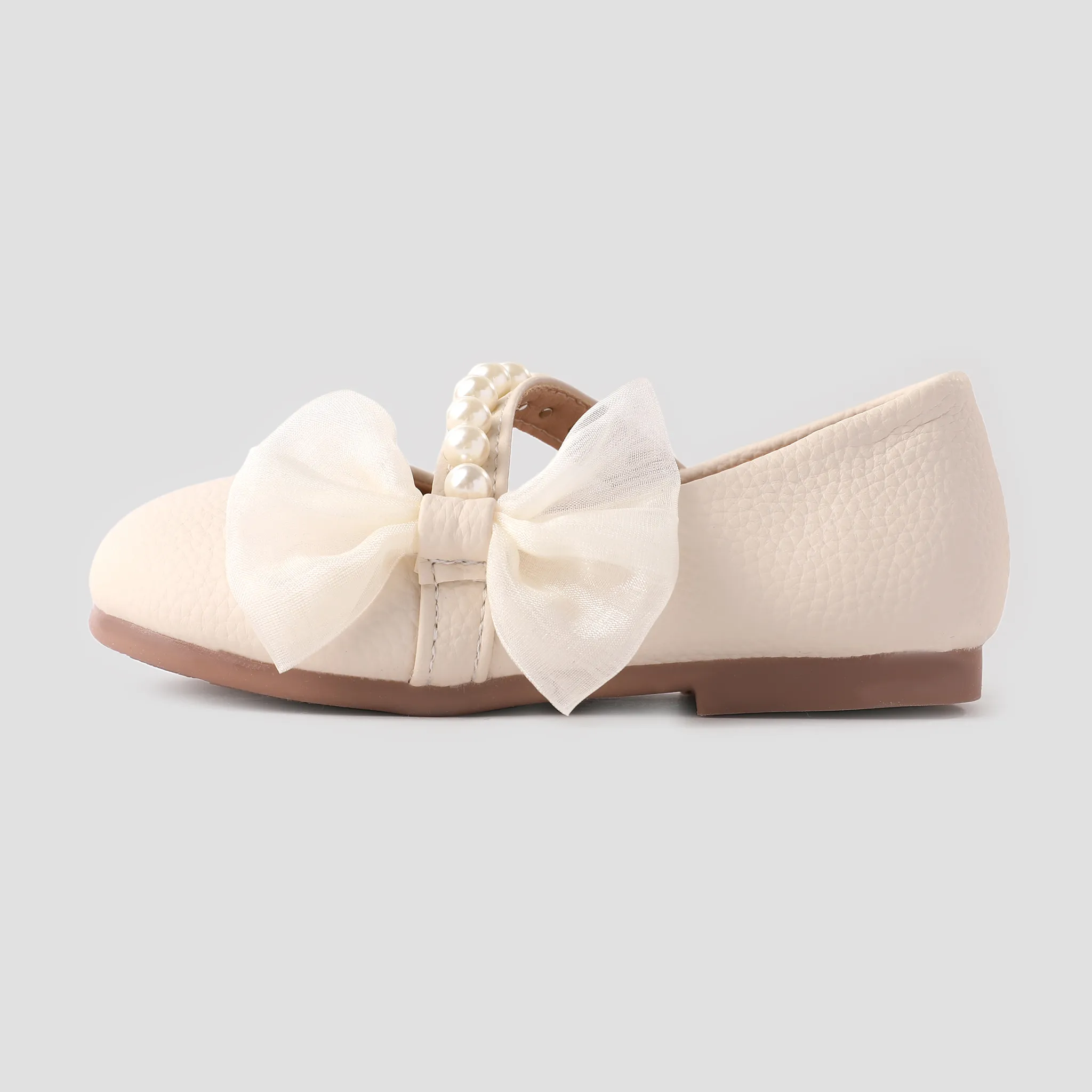 Toddler and Kids Girls Sweet Bow & Faux-pearl Decor Strap Leather Shoes  image 2