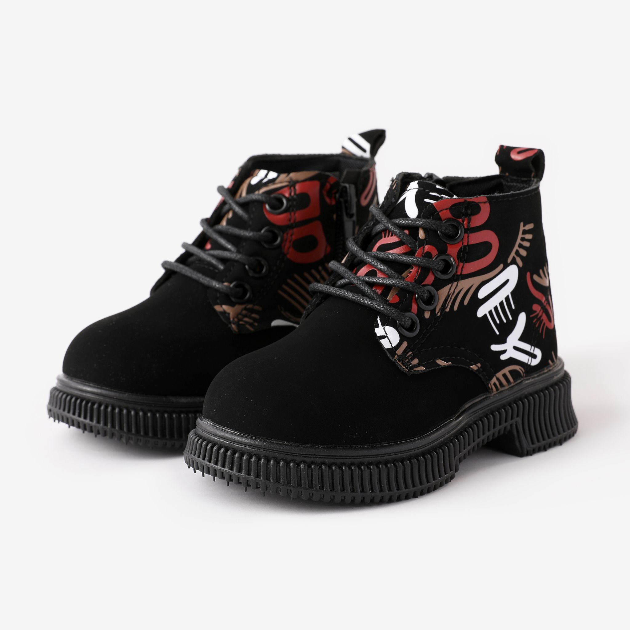 Toddlers And Kids Cool Graffiti Print Lace-up Boots