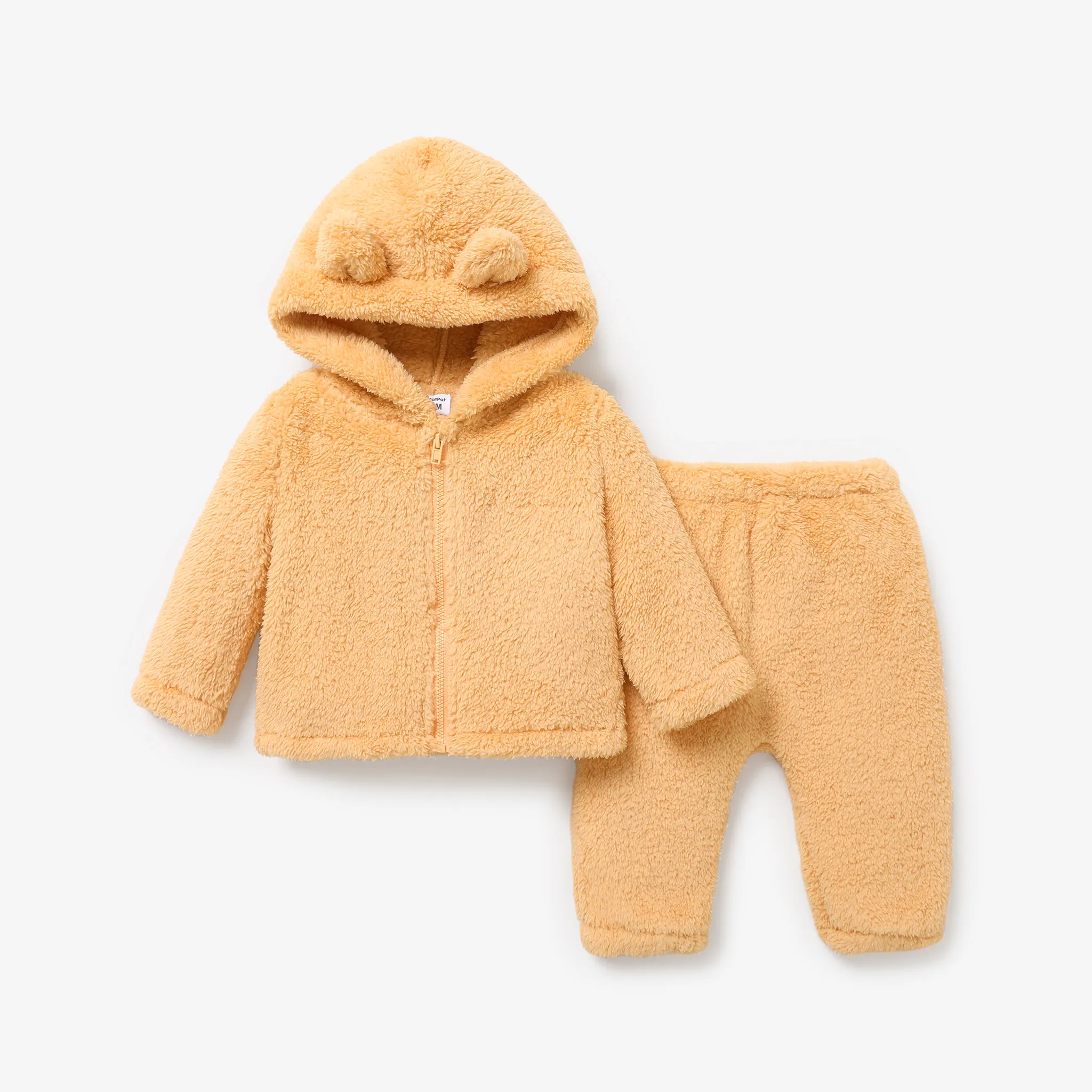2pcs Baby Girl/Boy Solid Color Casual Fleece Hooded Set  big image 1