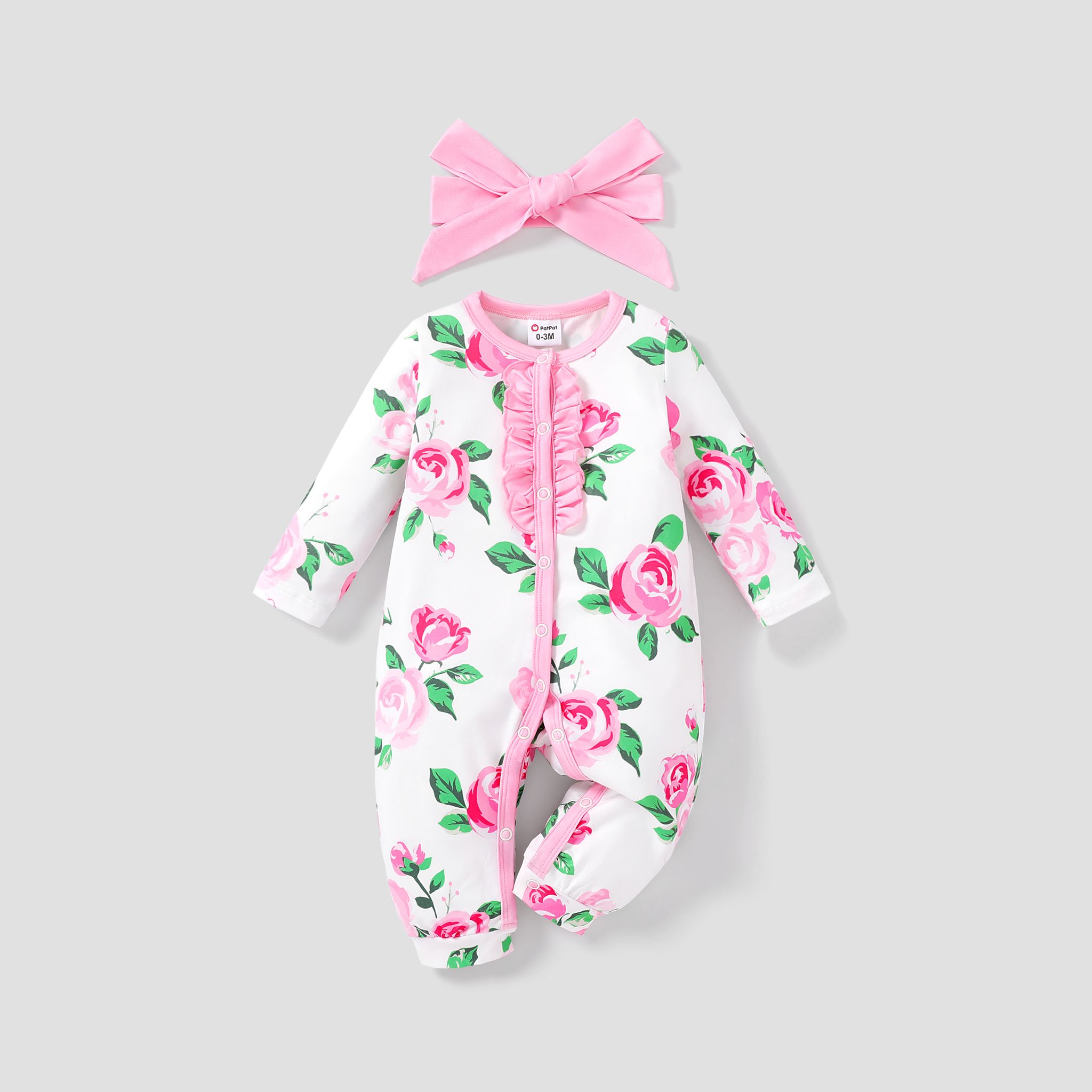 2PCS Baby Girl  Sweet Big Flower Jumpsuit/ Bowknot Set