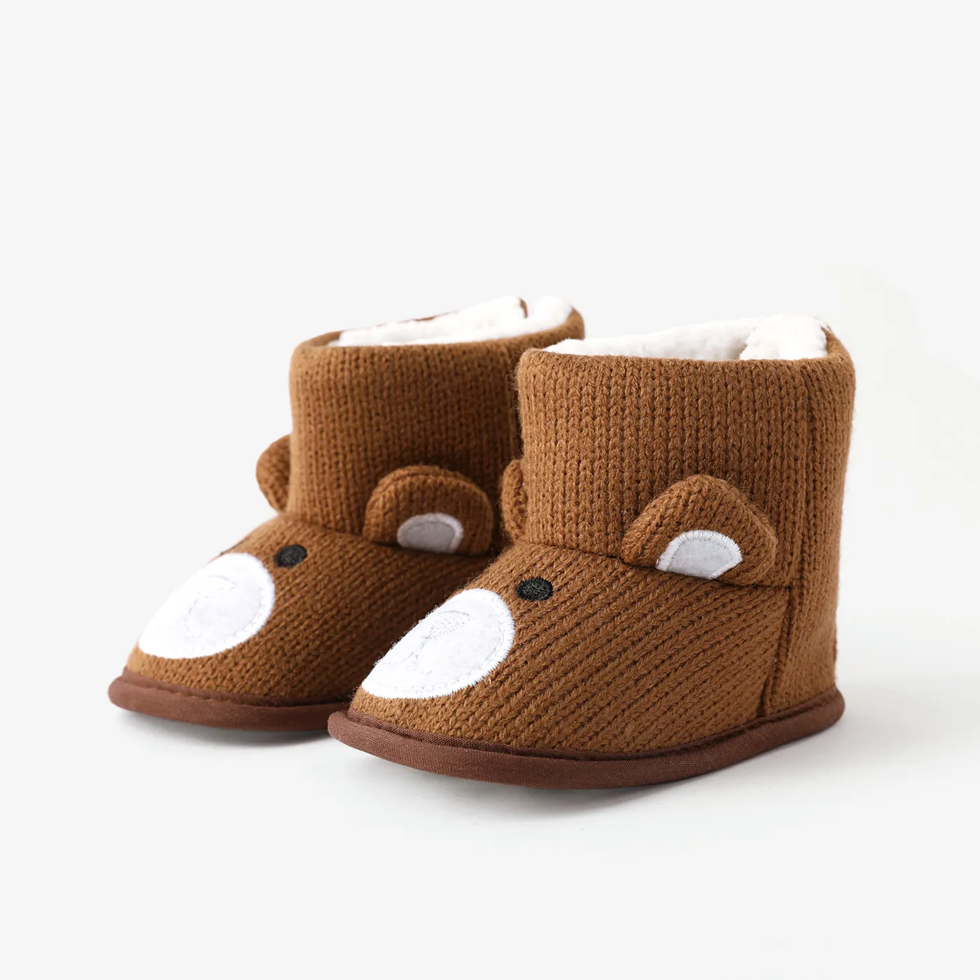 Baby & Toddler Cute Animal Pattern Bear Design Knit and Fleece Prewalker Shoes Brown image 2