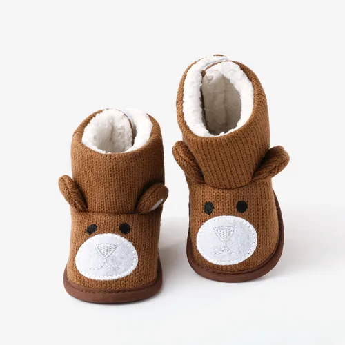 Baby & Toddler Cute Animal Pattern Bear Design Knit and Fleece Prewalker Shoes