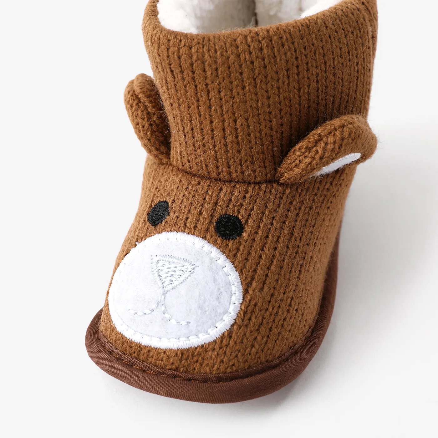 Baby & Toddler Cute Animal Pattern Bear Design Knit and Fleece Prewalker Shoes Brown image 4