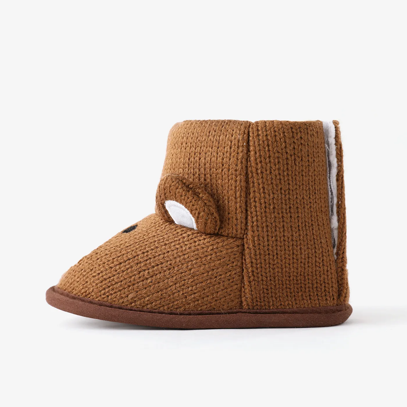 Baby & Toddler Cute Animal Pattern Bear Design Knit and Fleece Prewalker Shoes Brown image 3