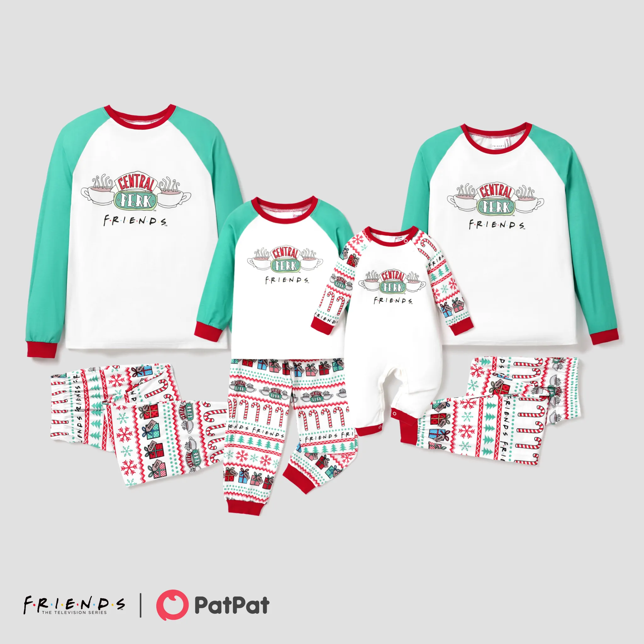 Friends Christmas Family Matching Character Print Long-sleeve Pajamas Sets(Flame Resistant)