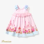 Baby Mädchen Eleganter Blumenstrampler/Kleid mit Rüschenrand rosa