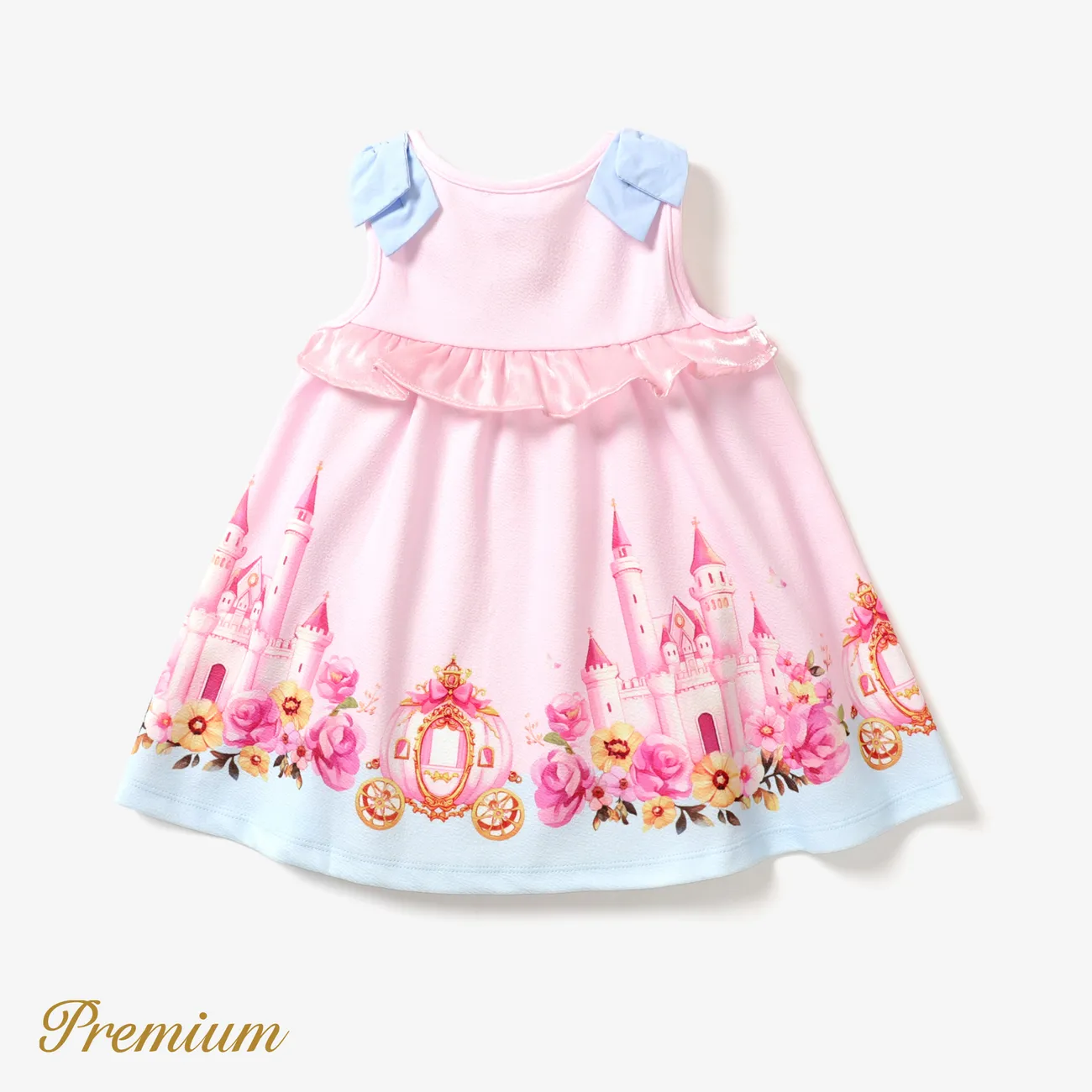 Baby Girl Elegant Flower Romper/Dress with Ruffle Edge Pink/Blue big image 1