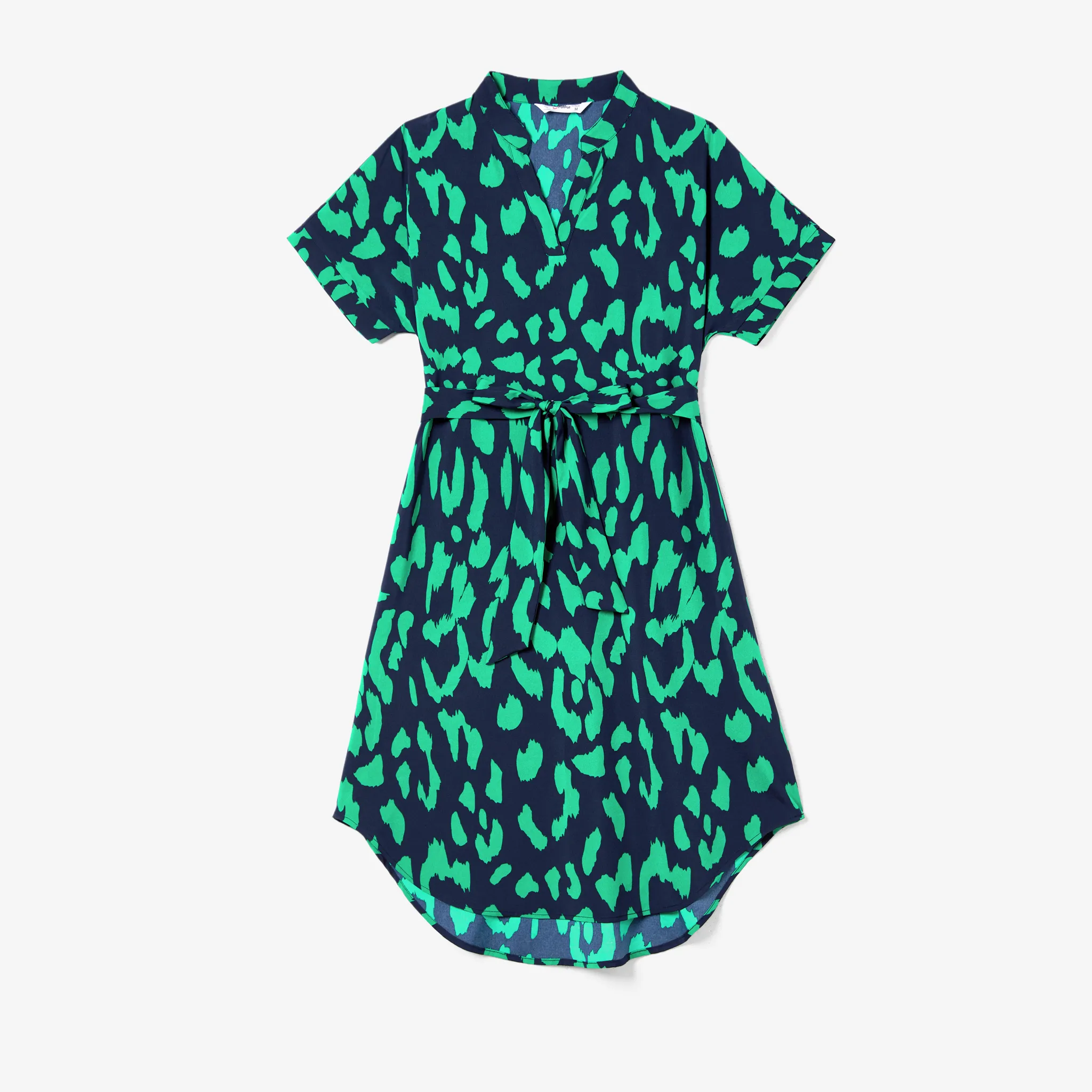 Family Matching Casual Short Sleeve Green Leopard Print T-shirts And V-neck Dresses Sets