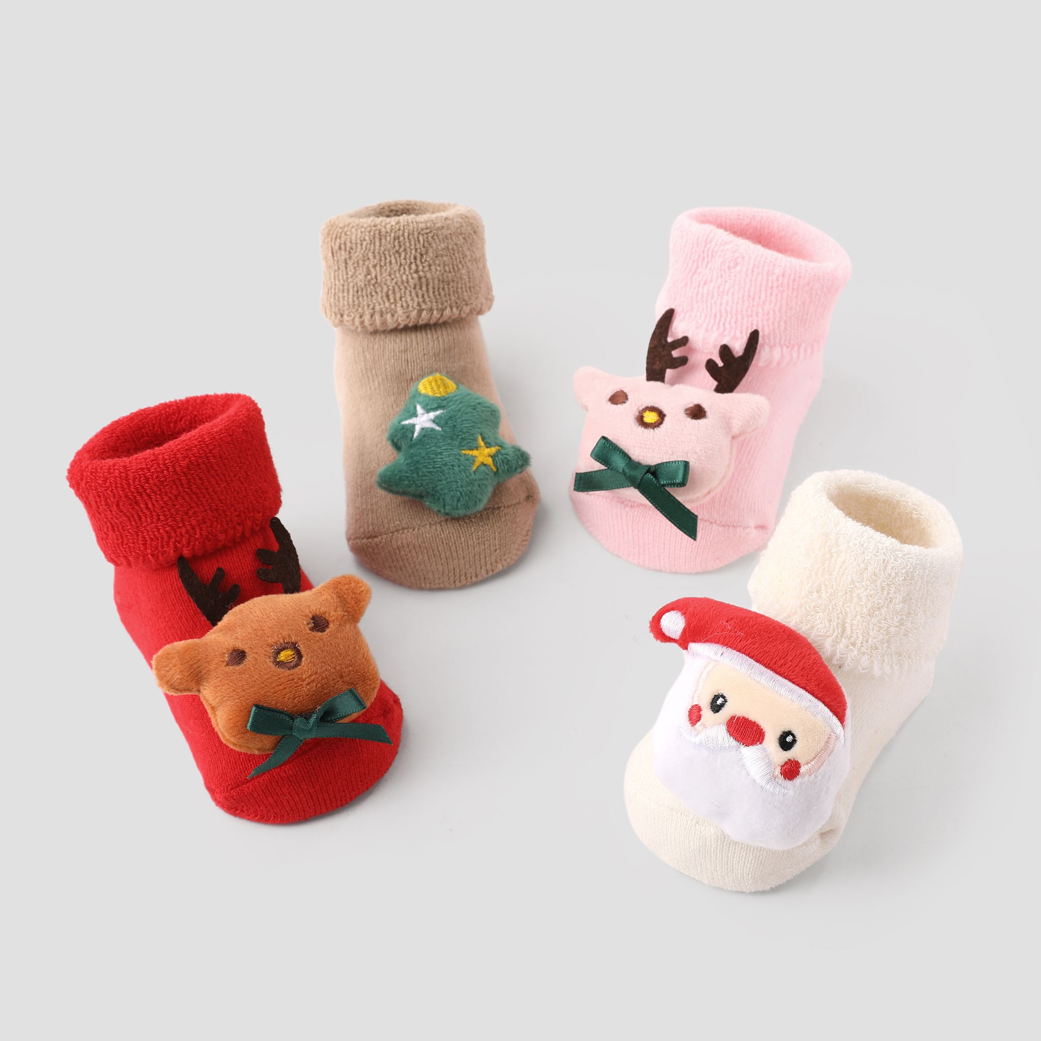聖誕加厚毛圈新生兒娃娃襪，室內防滑地板襪